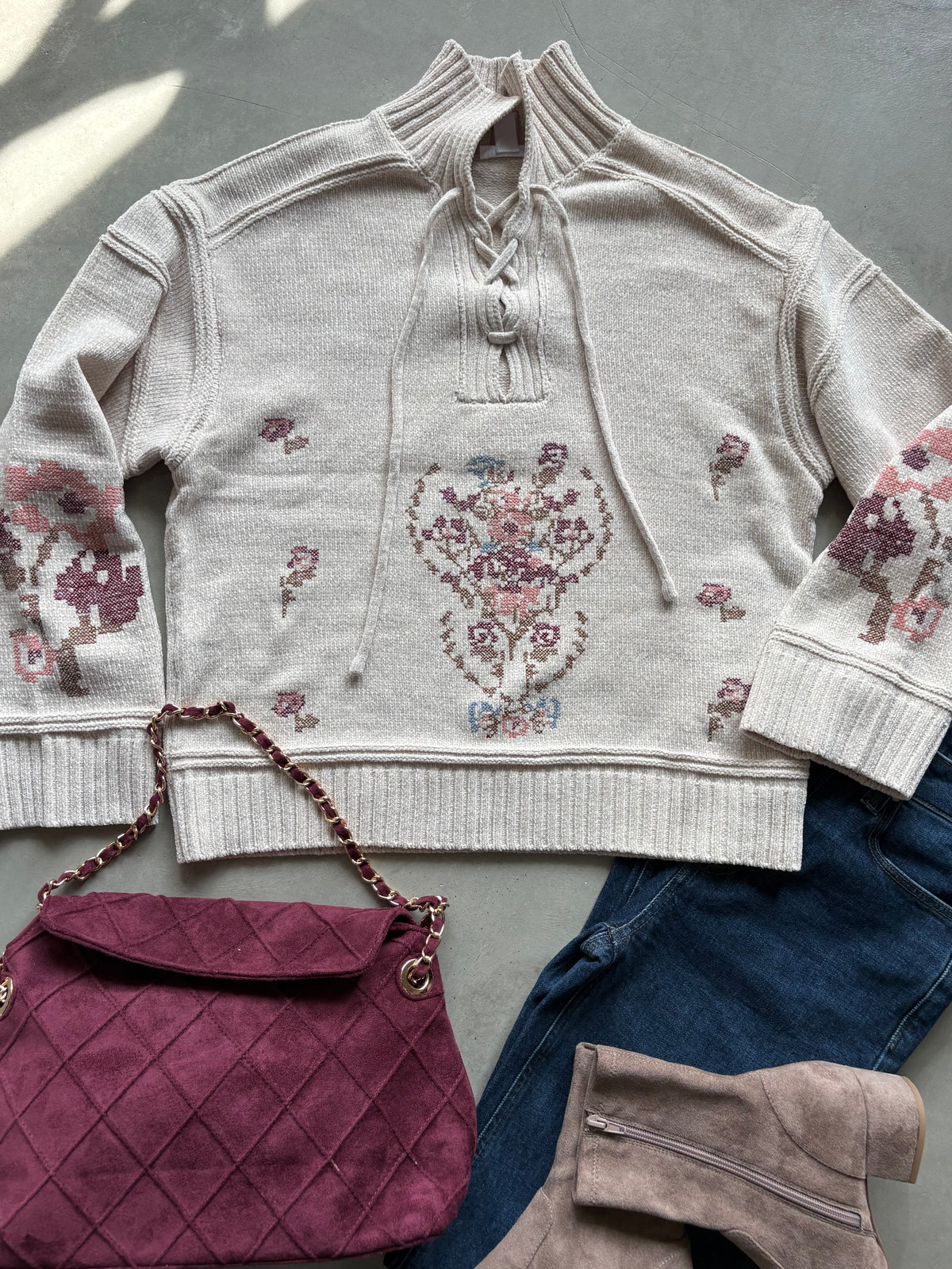 Lace Up Mock Neck Sweater