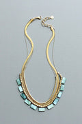 Green shell and snake chain triple-strand necklace