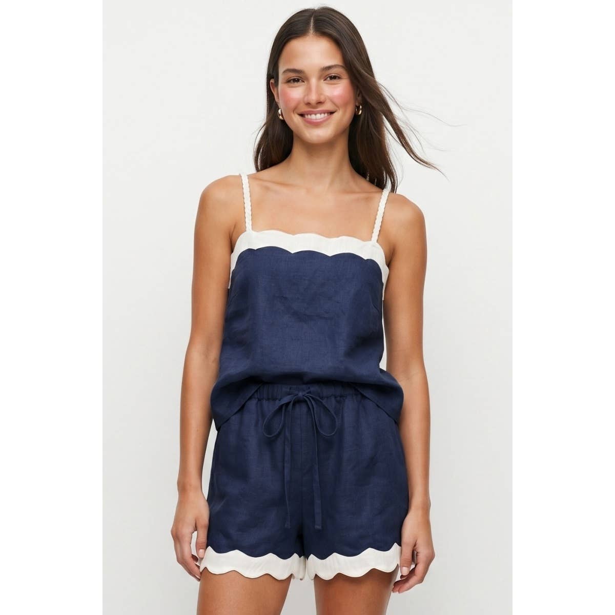 Scallop Trim Linen Tank Top