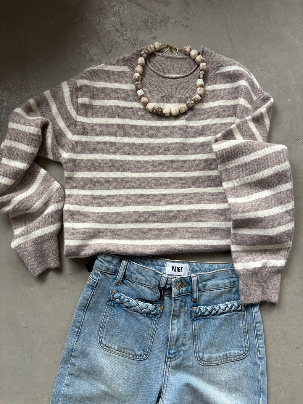 Wanda Latte Striped Lightweight Sweater