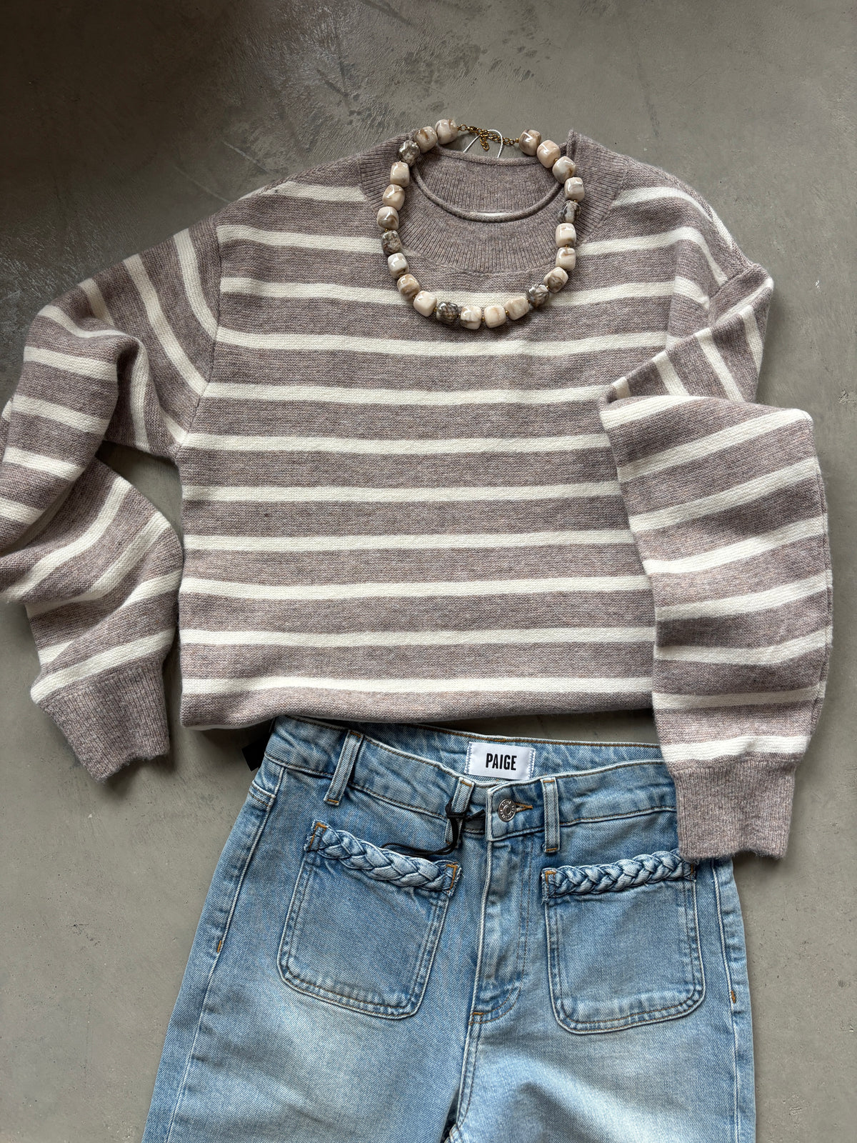 Wanda Latte Striped Lightweight Sweater