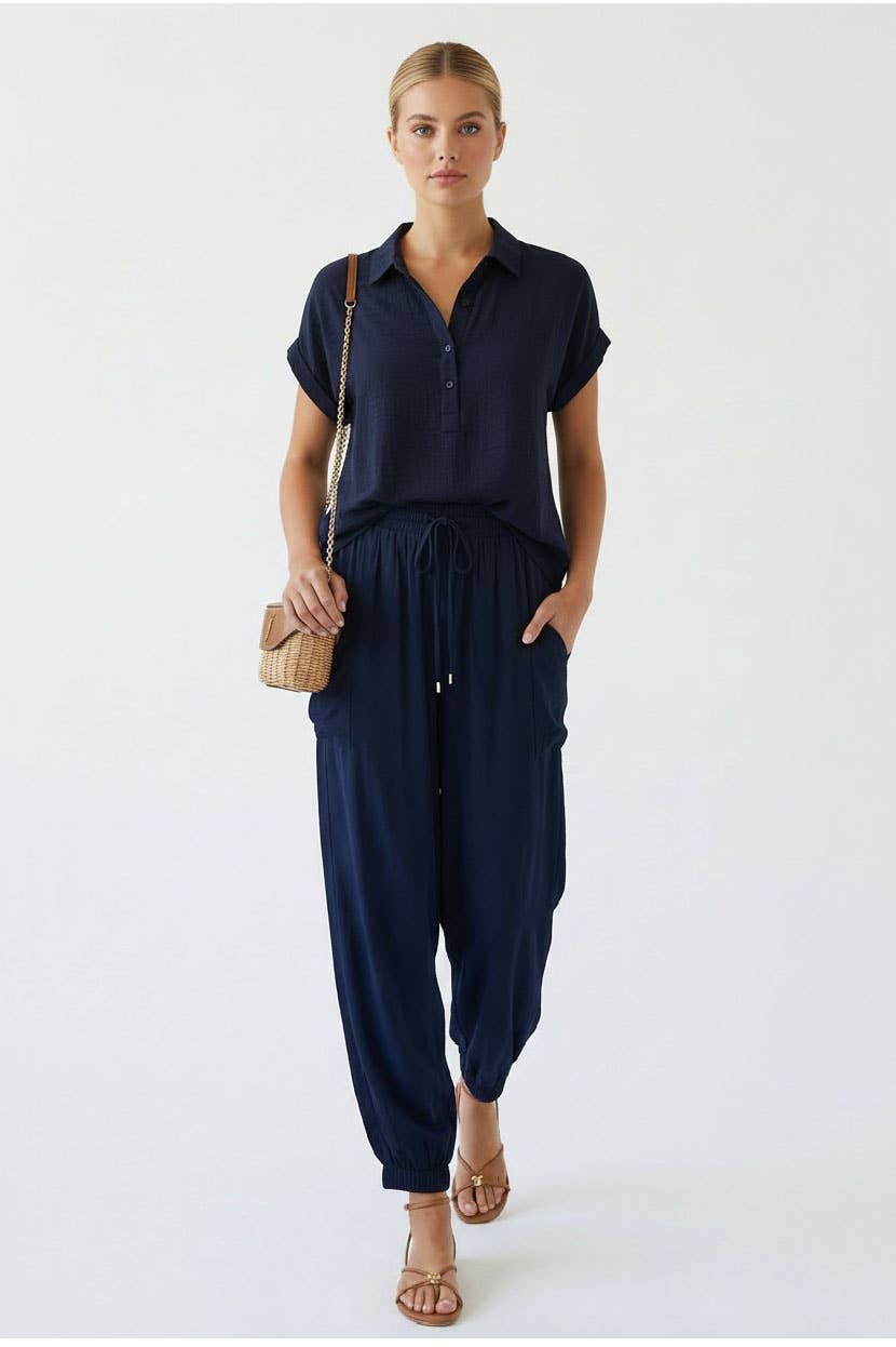 Blue Relaxed Chic Harem Pants