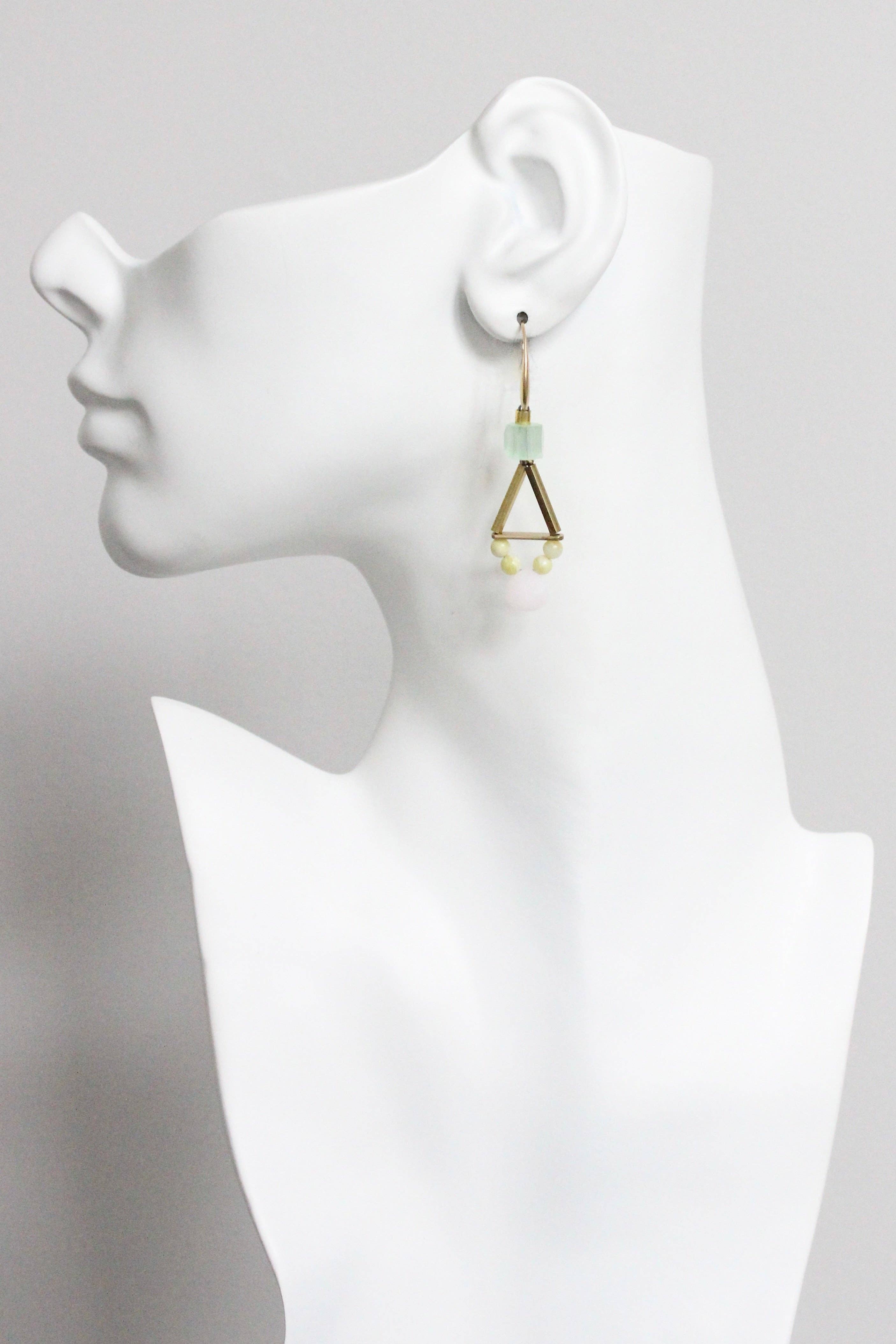 Pink and yellow geometric earrings