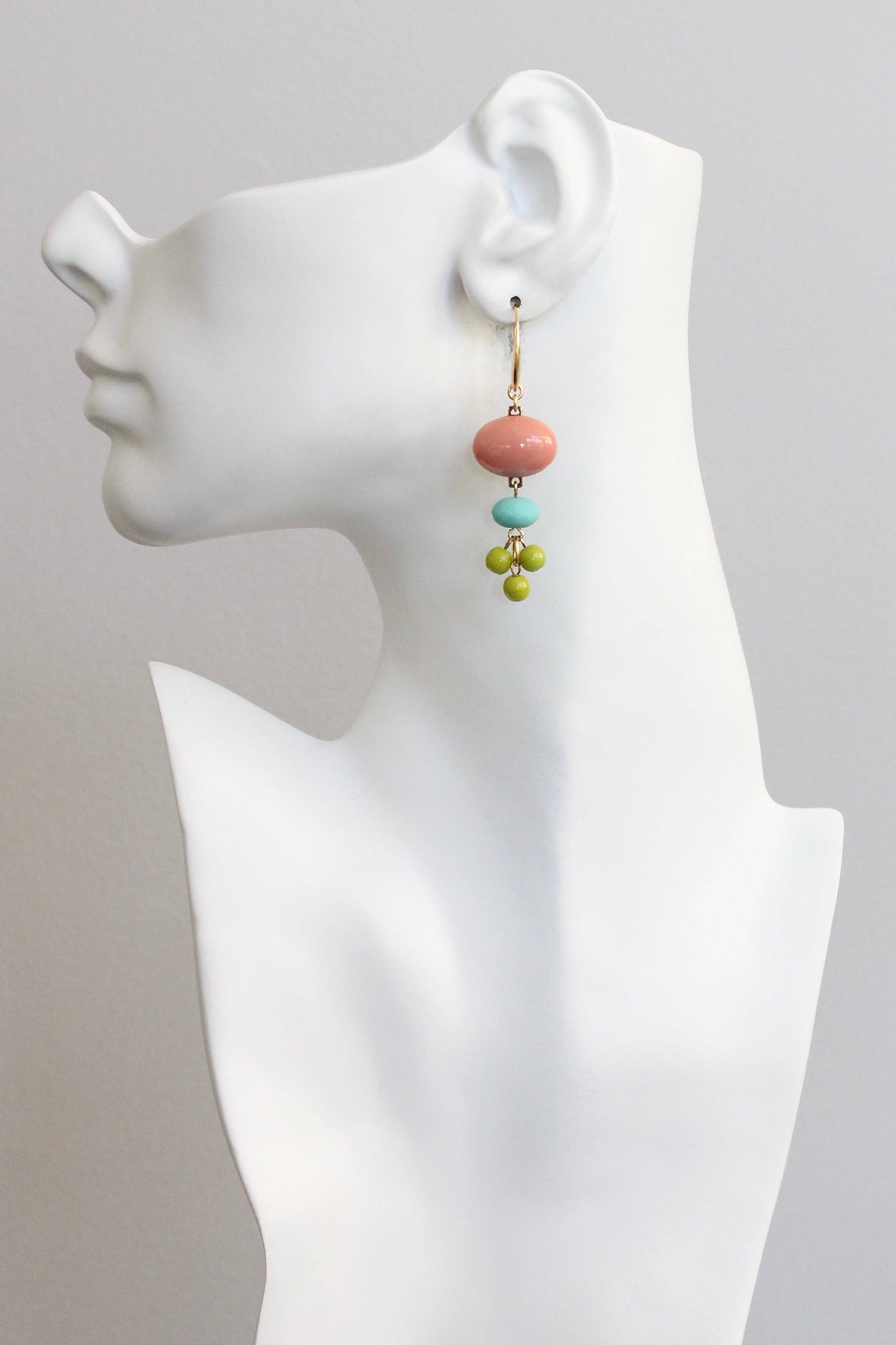 Coral glass and chartreuse earrings