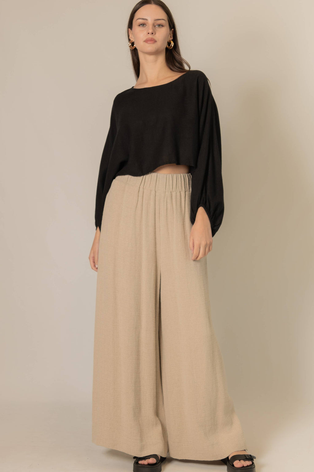 Cropped Linen Long Sleeve Black