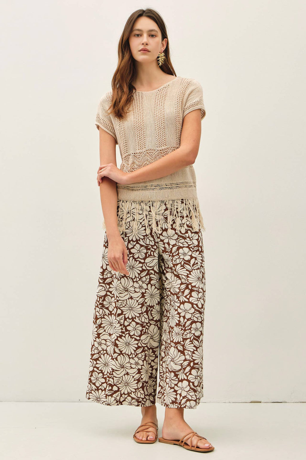 Floral Brown Wide Leg Pants