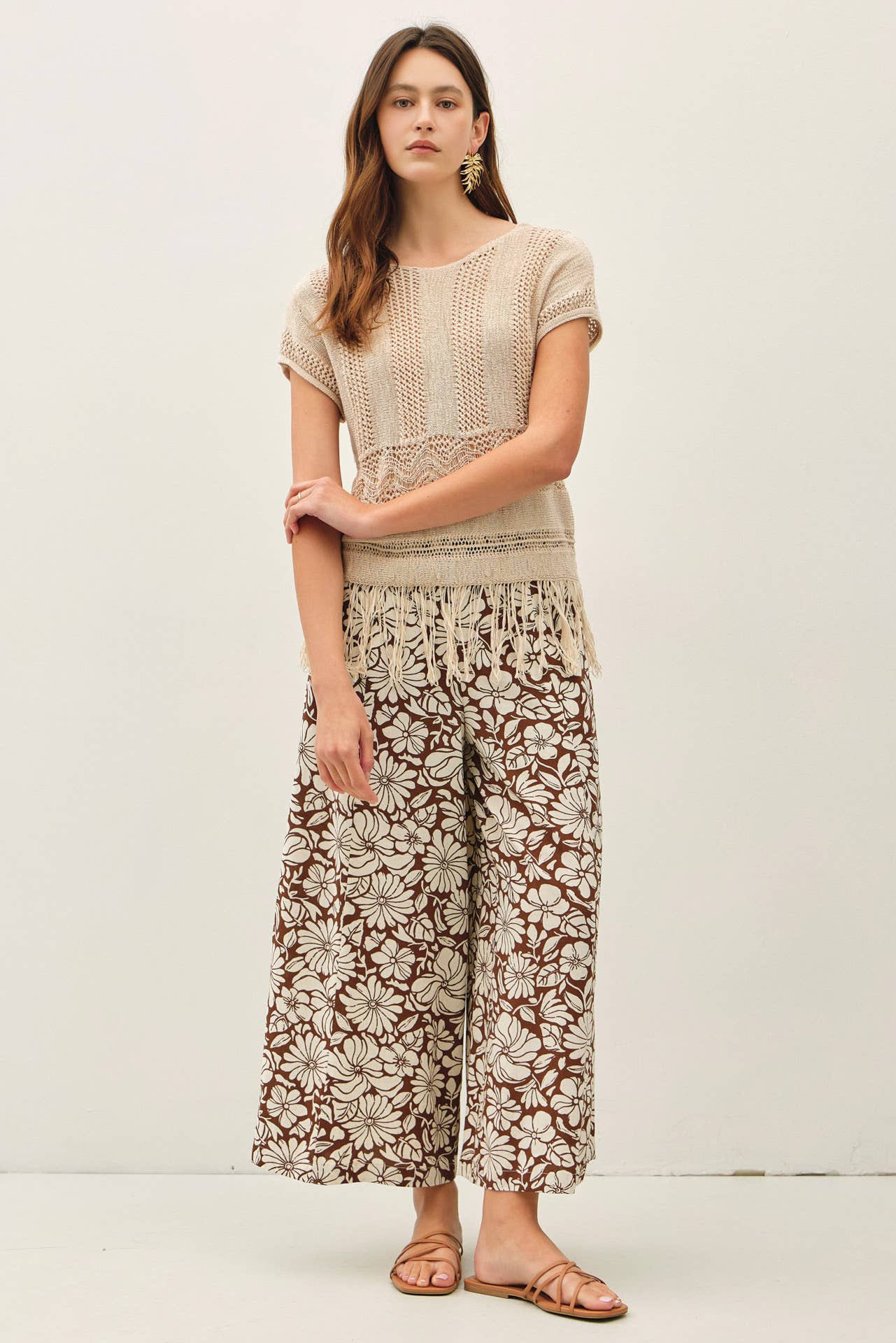 Floral Brown Wide Leg Pants
