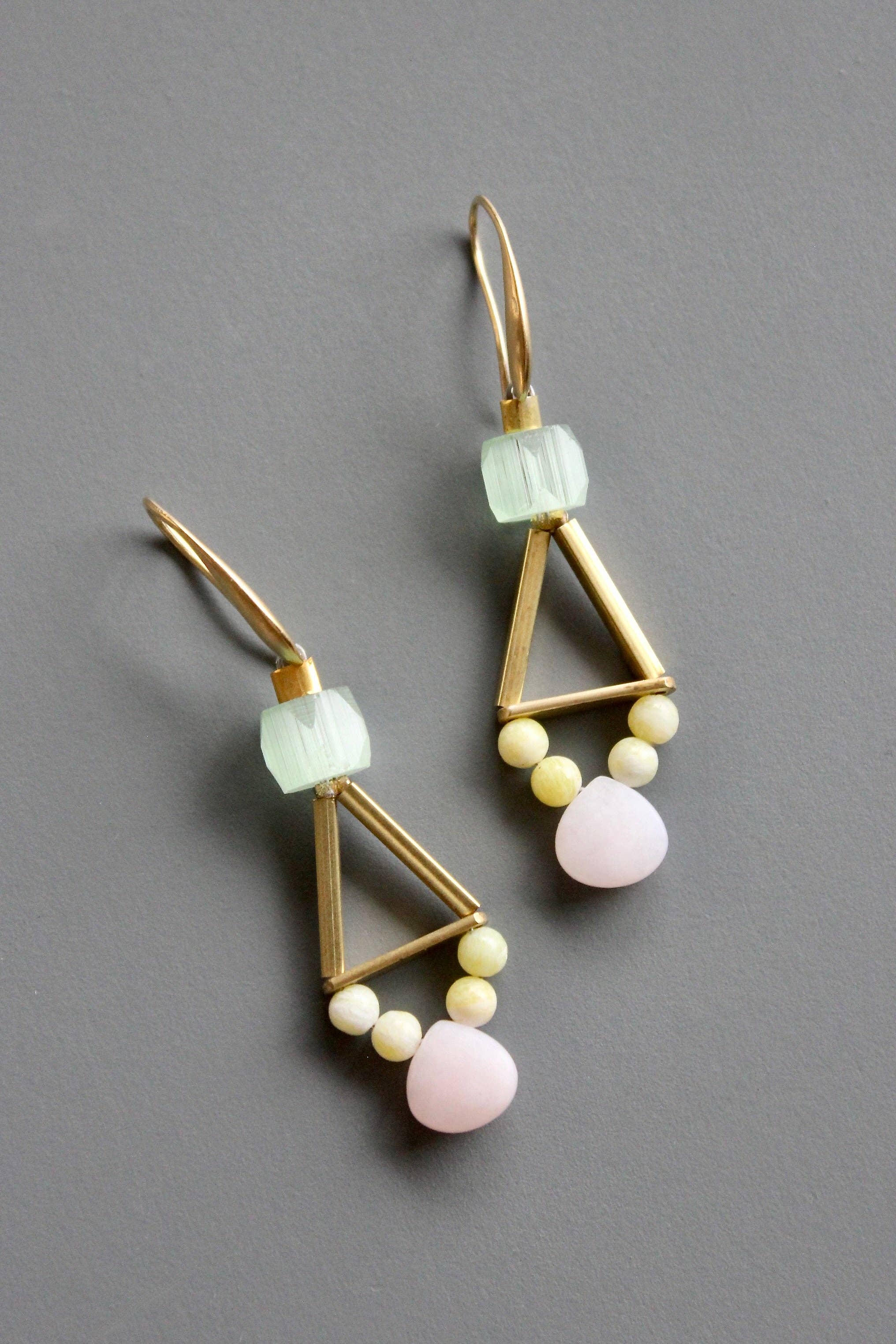 Pink and yellow geometric earrings