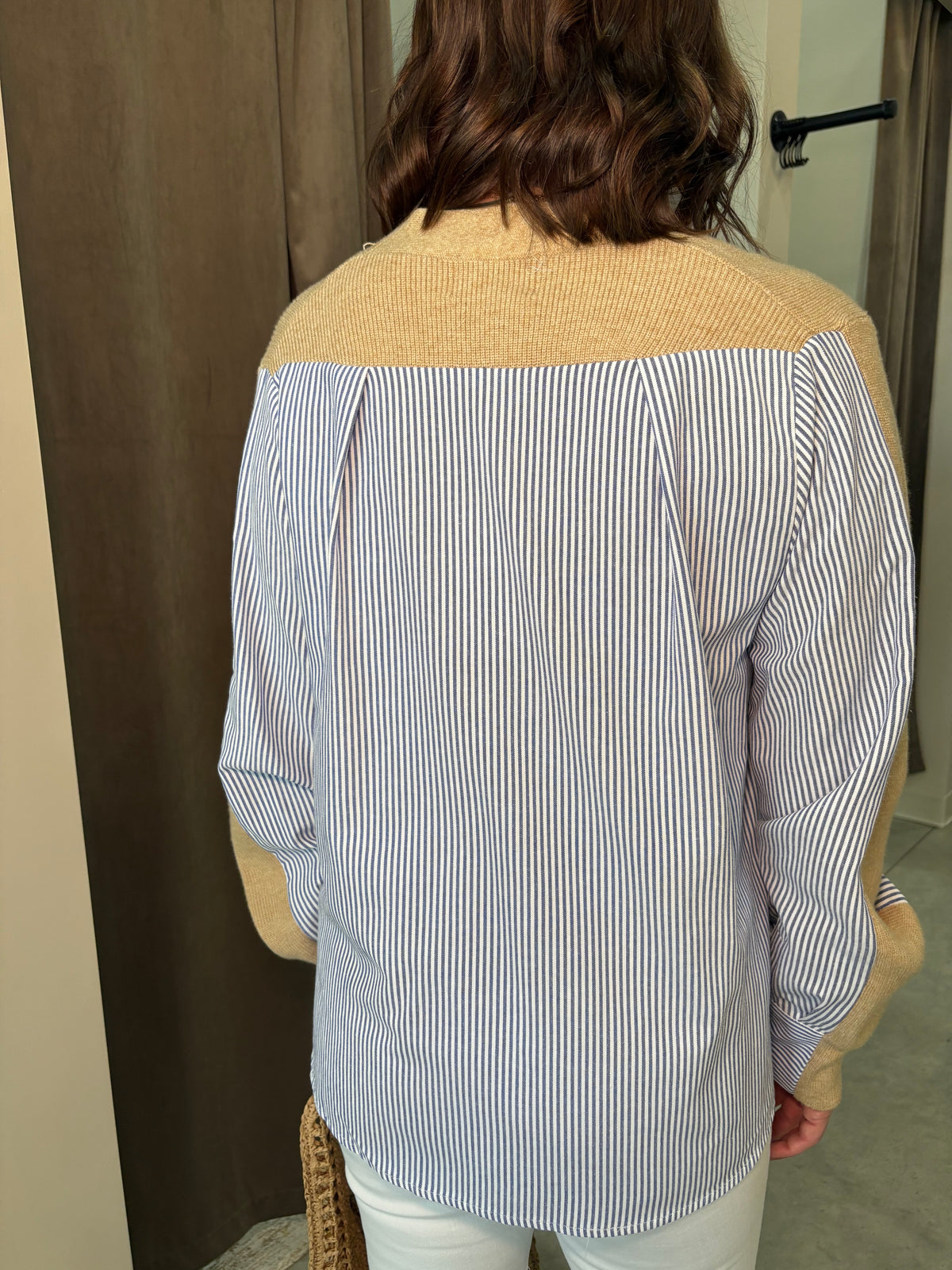 Celine Blue and White Striped Cardigan