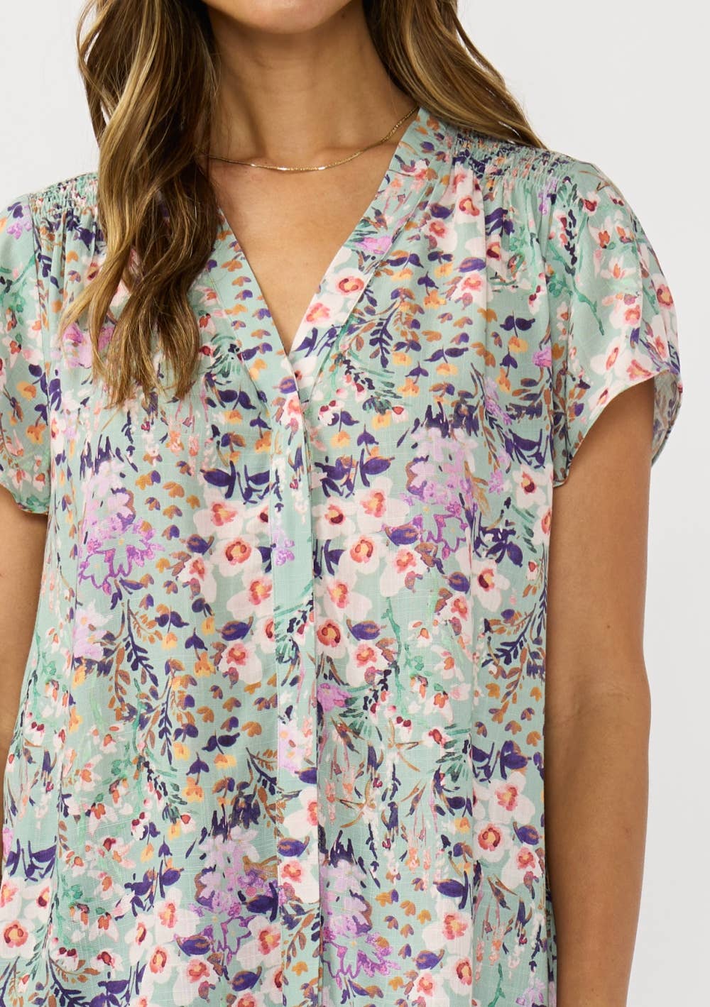 Flutter Sleeve Hidden Button Down Top