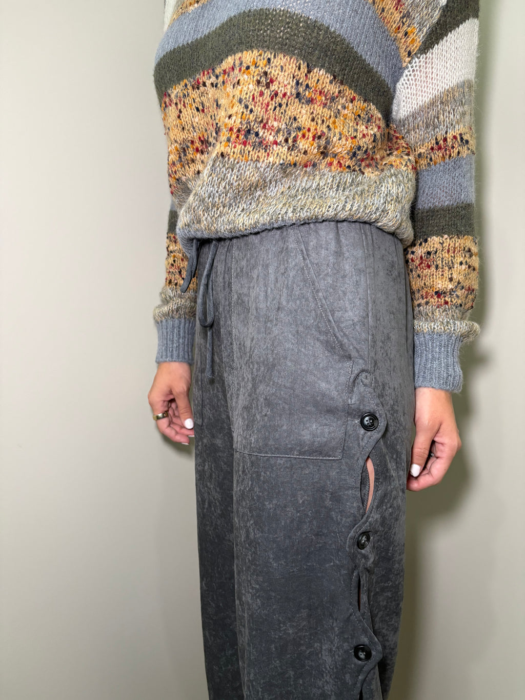 Rhea Button Pants- Stone Grey