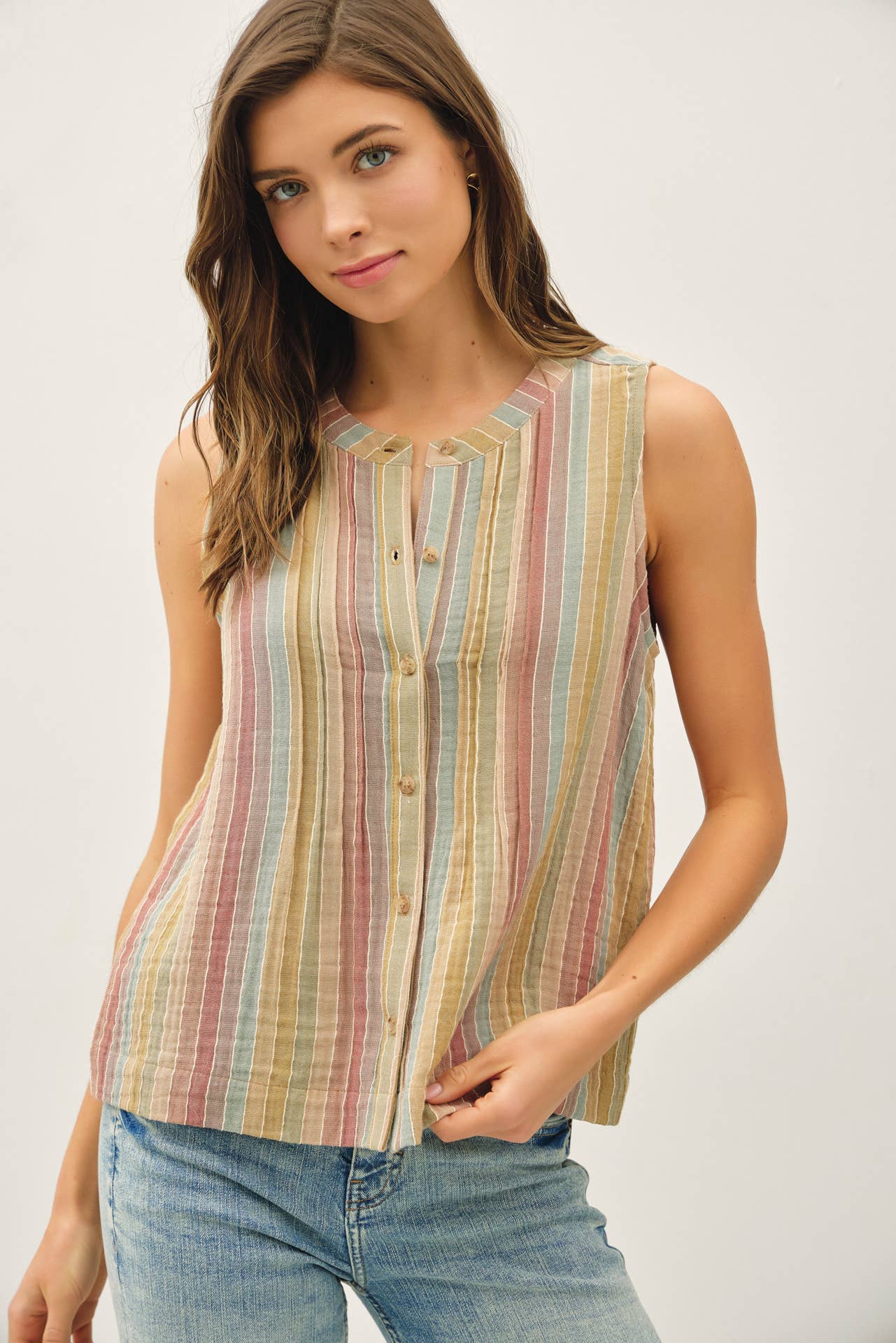 MULTI COLOR STRIPED GAUZE TOP