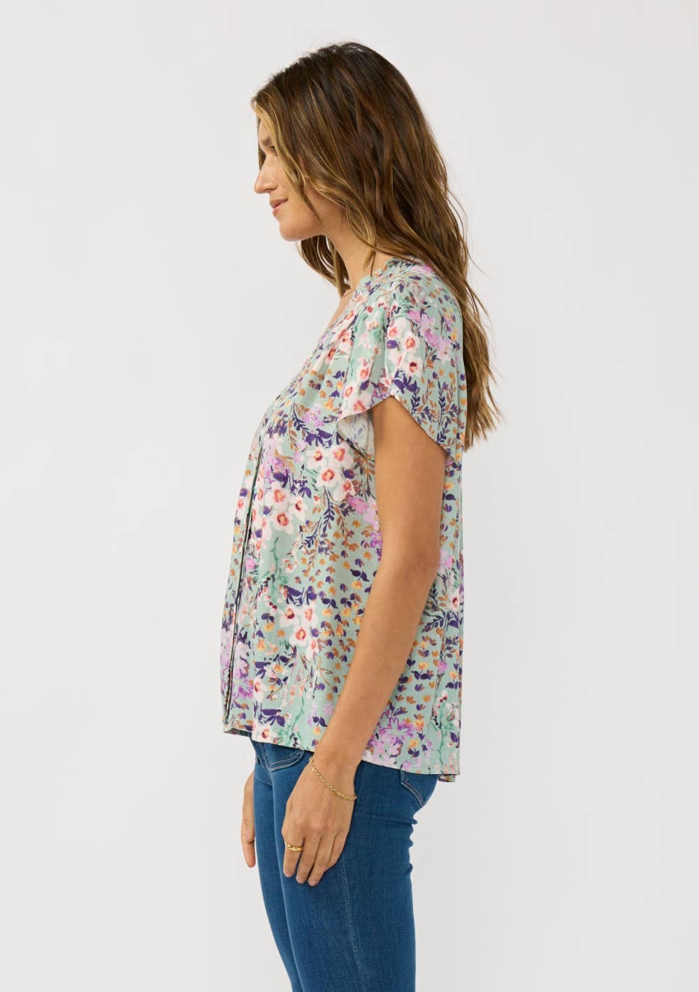 Flutter Sleeve Hidden Button Down Top