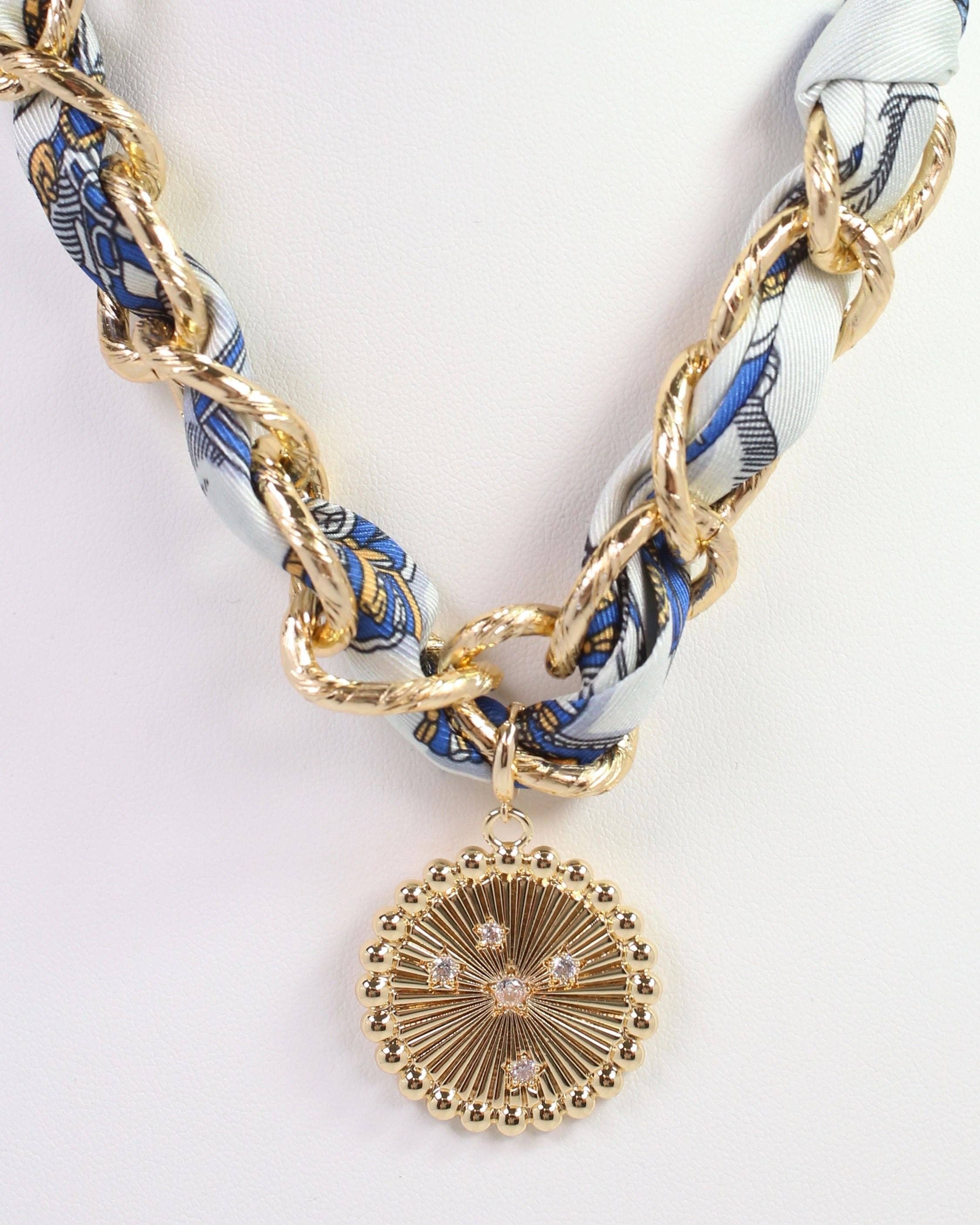 Sarah Scarf Charm Necklace Blue