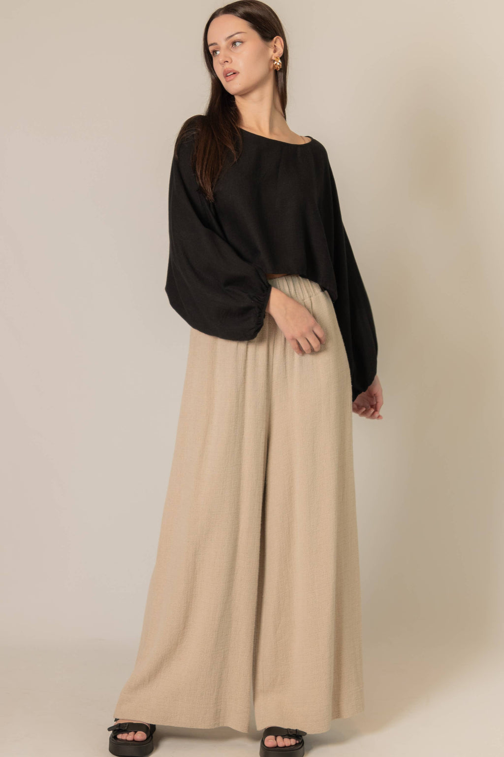 Cropped Linen Long Sleeve Black