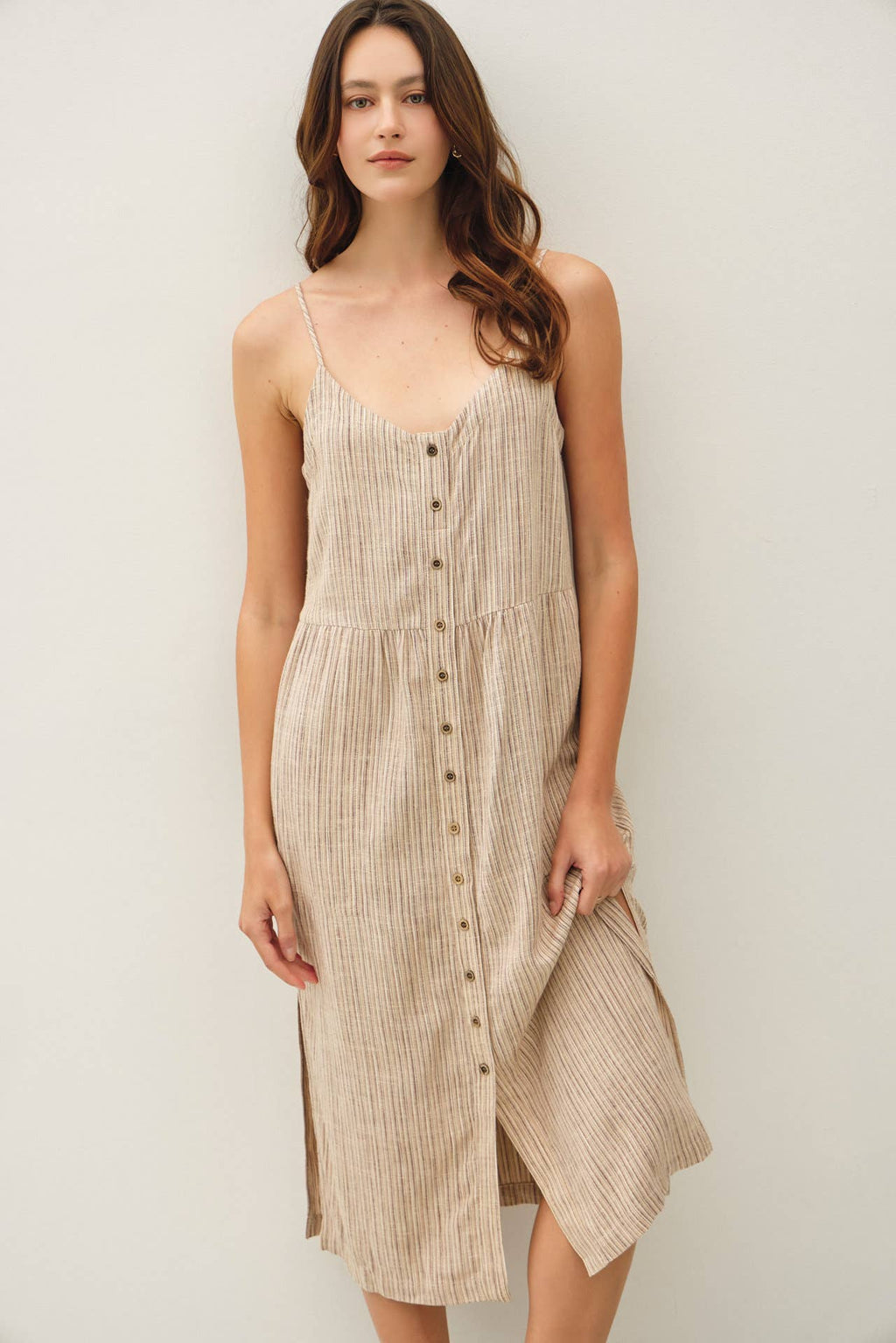 Striped Linen Midi Dress