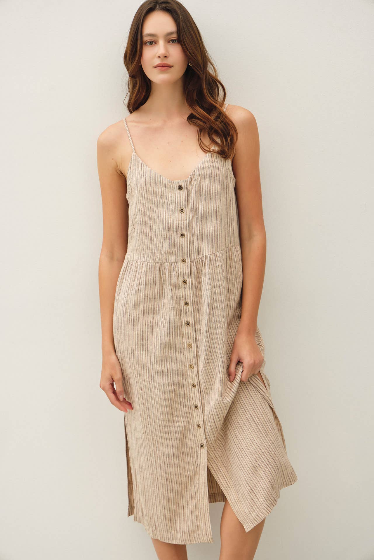 Striped Linen Midi Dress
