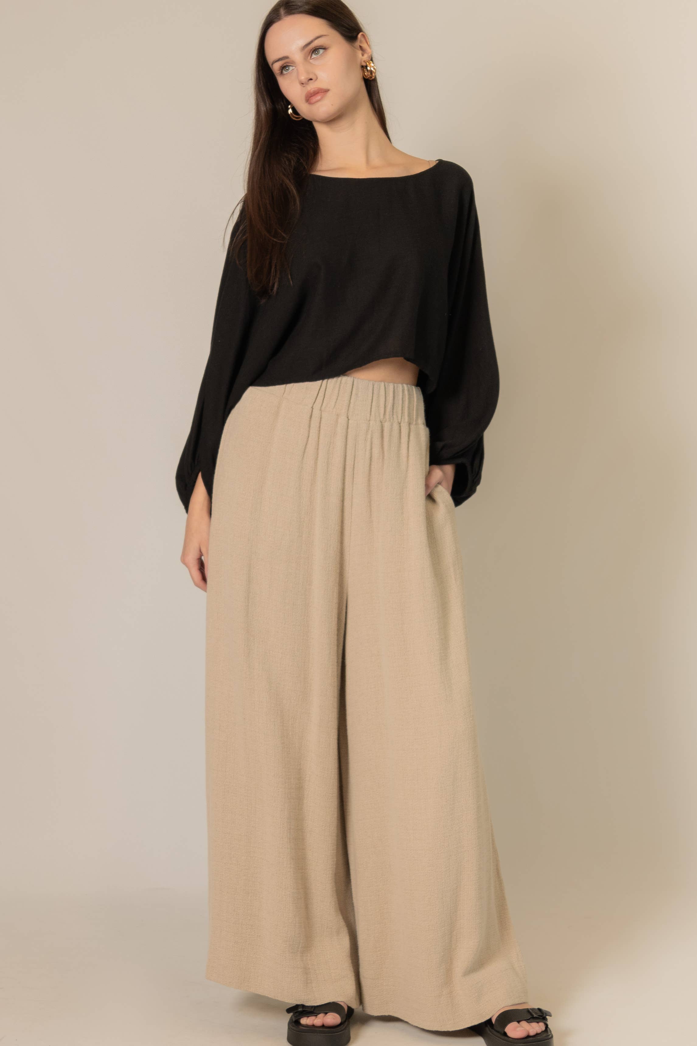 Cropped Linen Long Sleeve Black