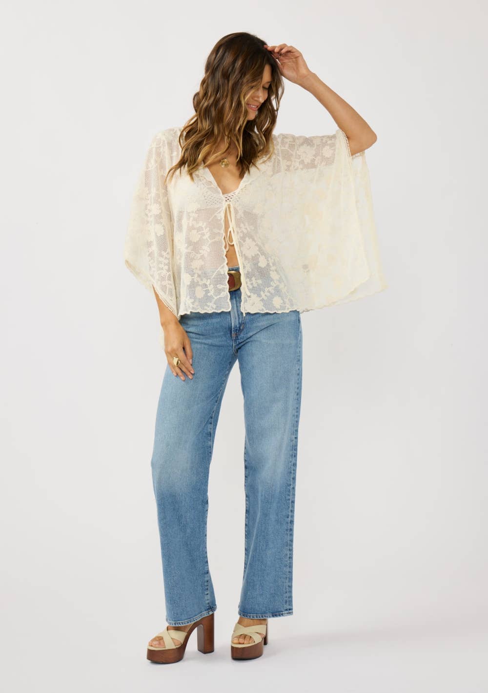 Embroidered Tie-Front Cover-Up