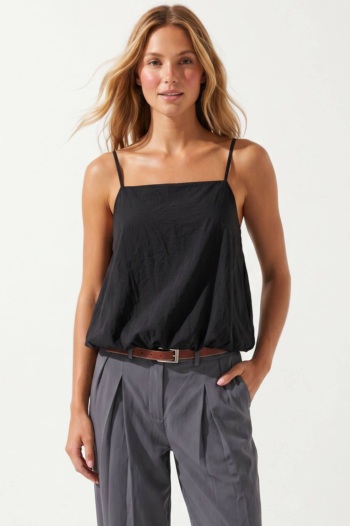 Black Cami with Bubble Hem