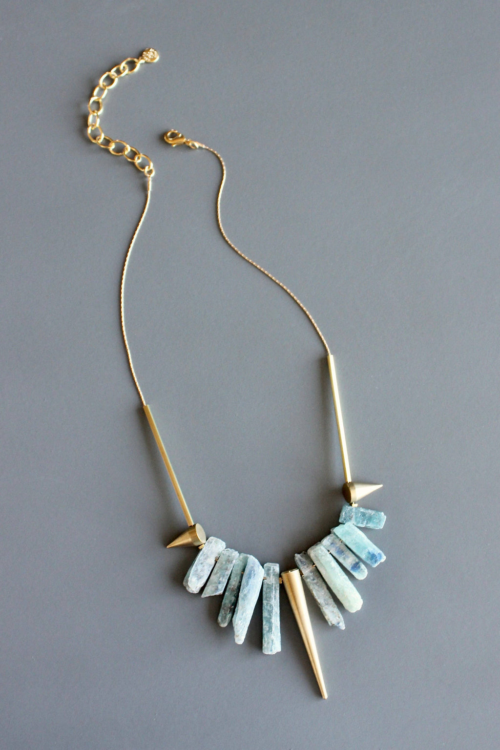Kyanite and brass geometric necklace