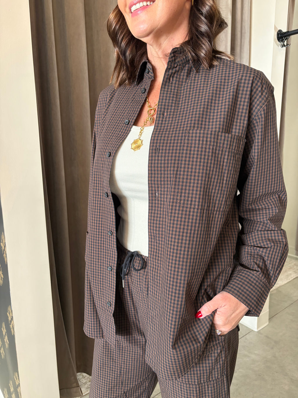 Mila Hot Toddy Checkered Button up