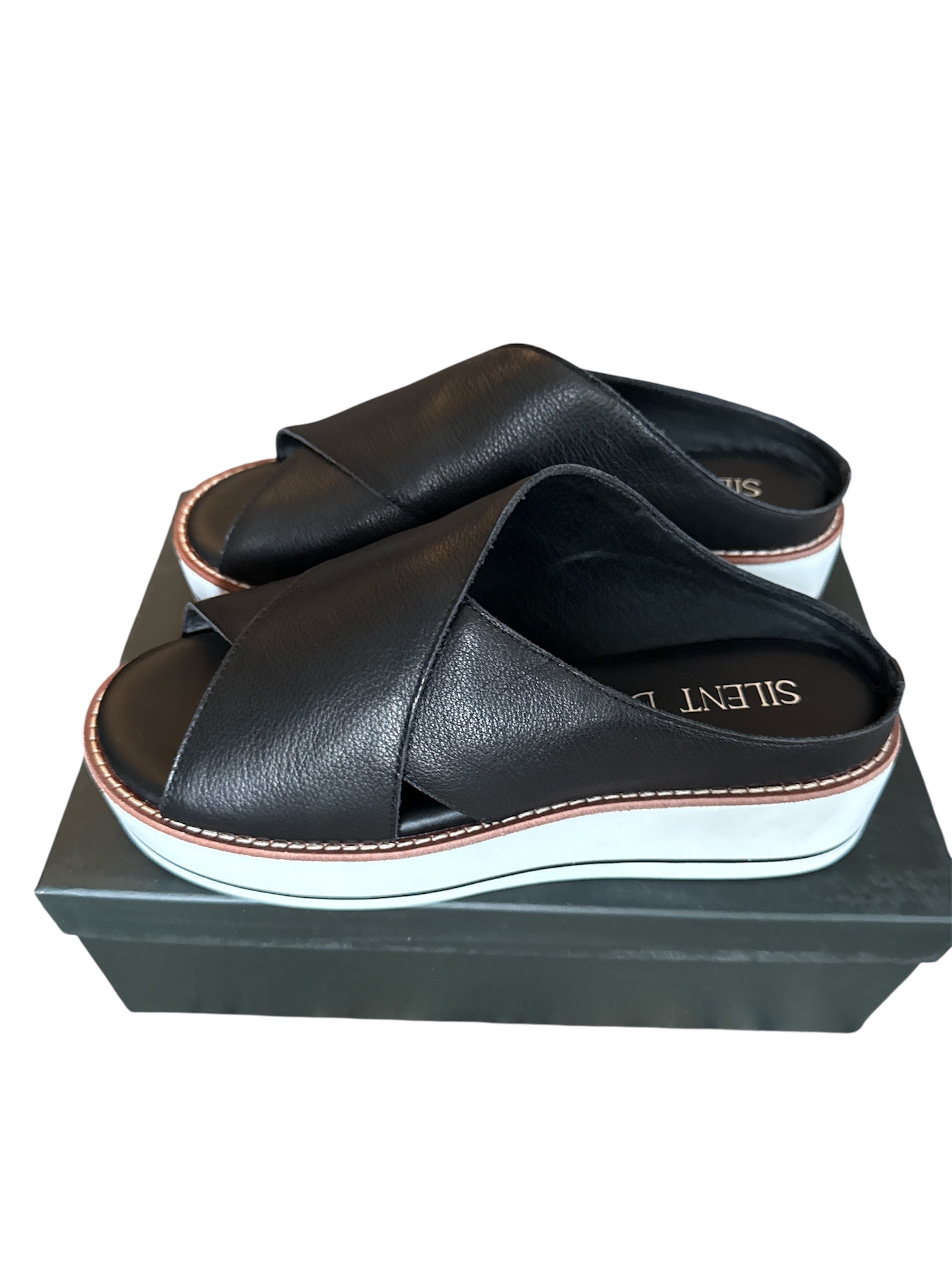 Black Leather Crisscross Sandal-Orelia
