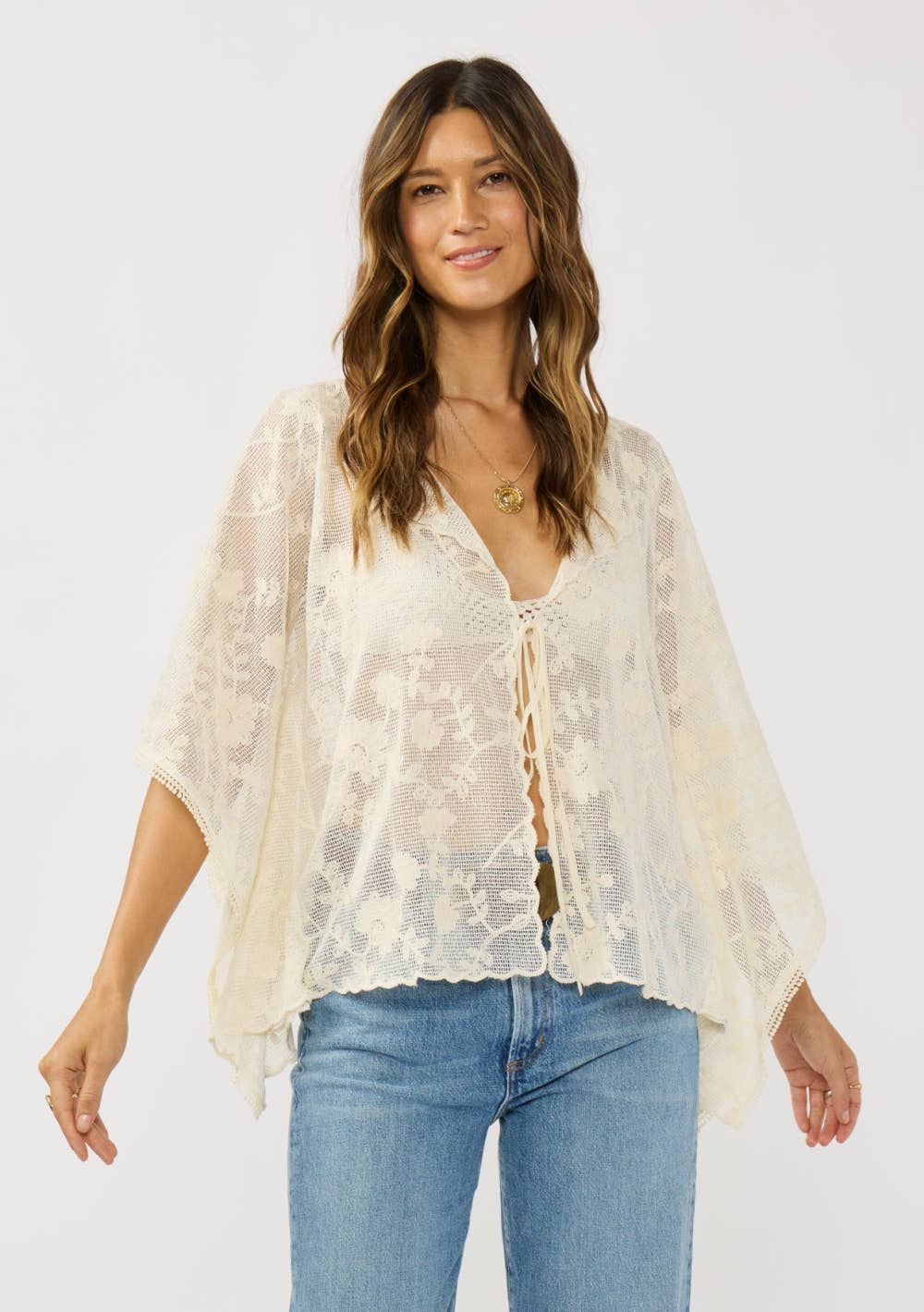 Embroidered Tie-Front Cover-Up