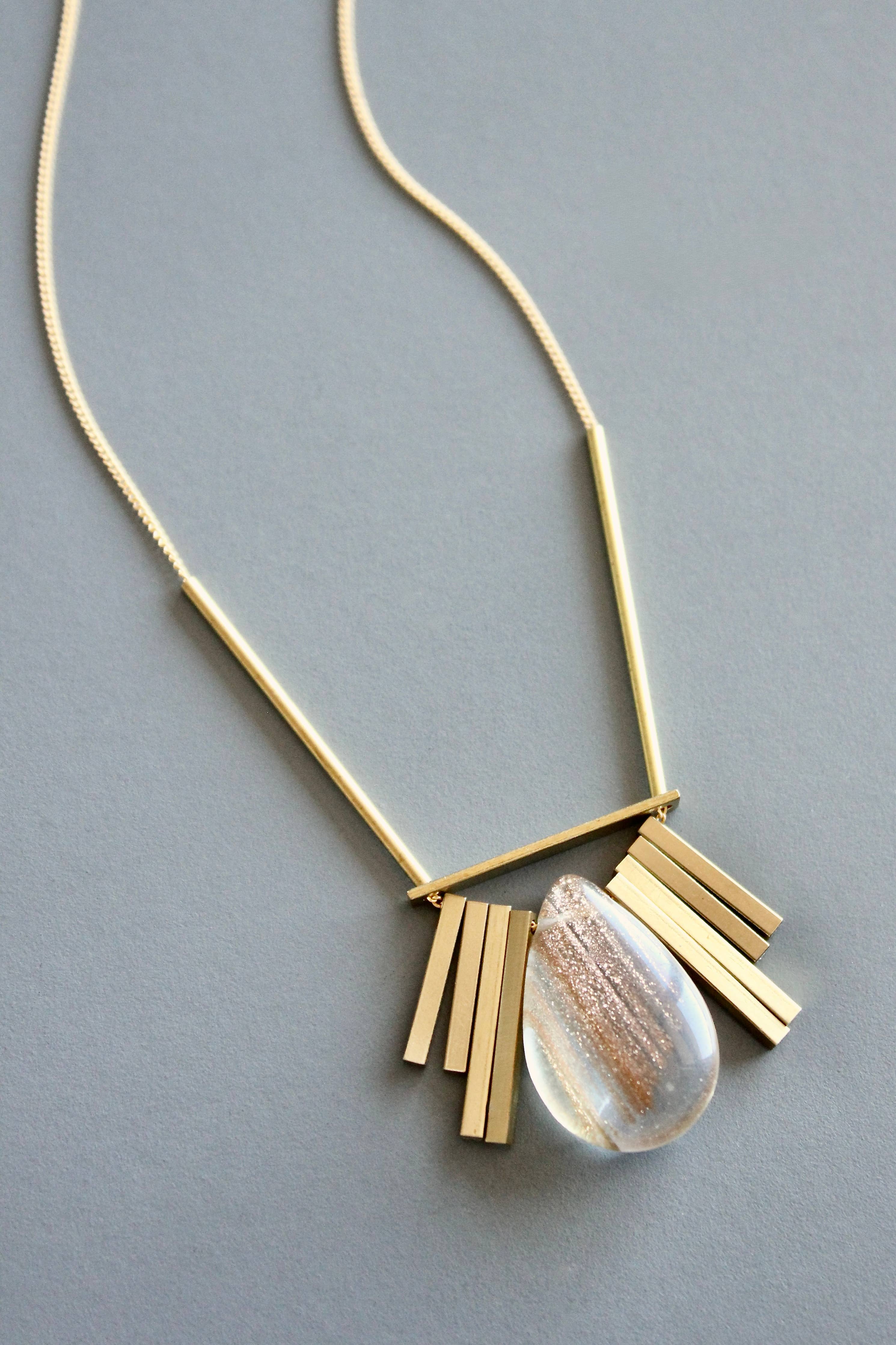 Quartz and brass Artdeco necklace