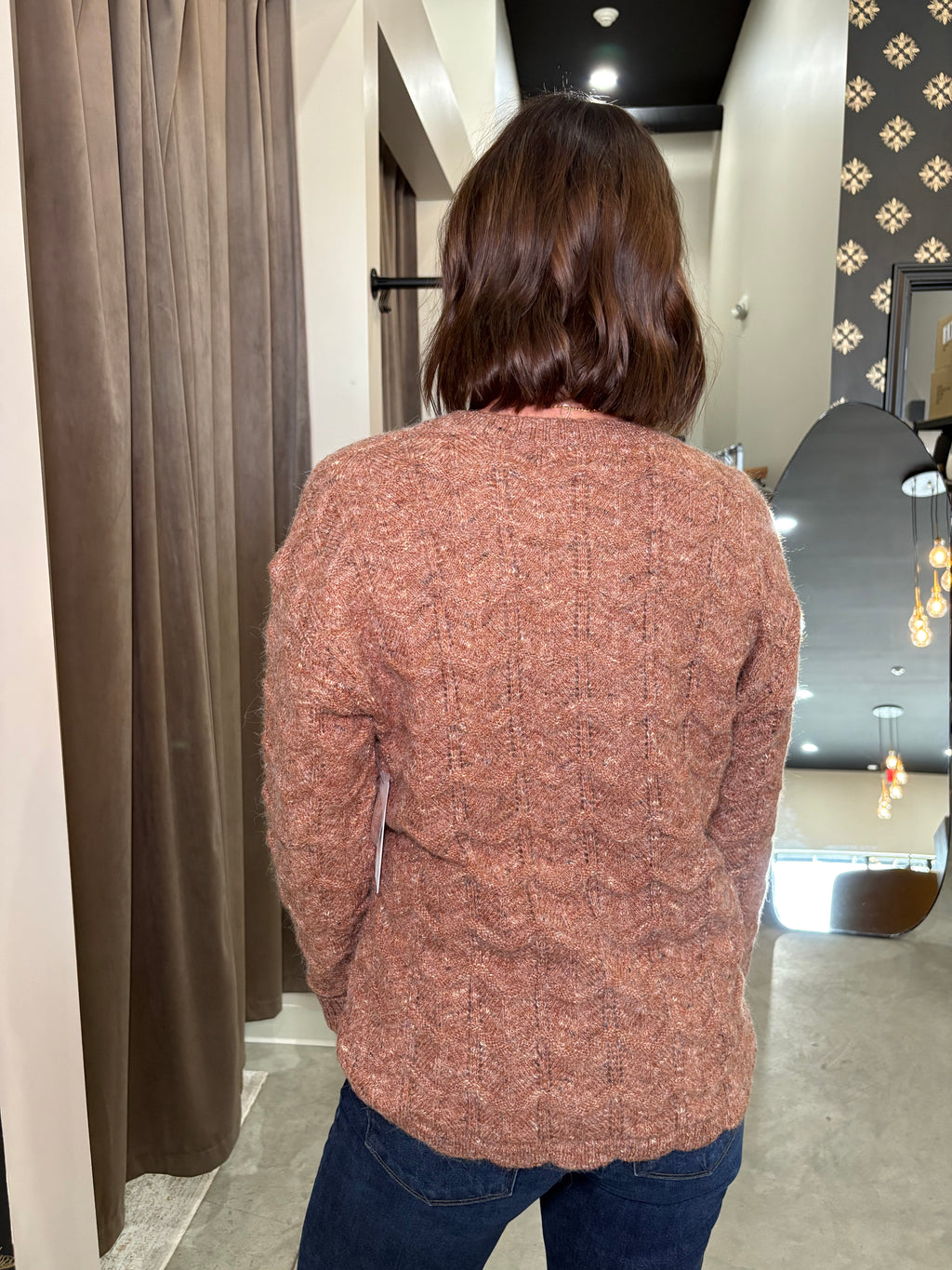 Henley Sweater w/Scallop Hem