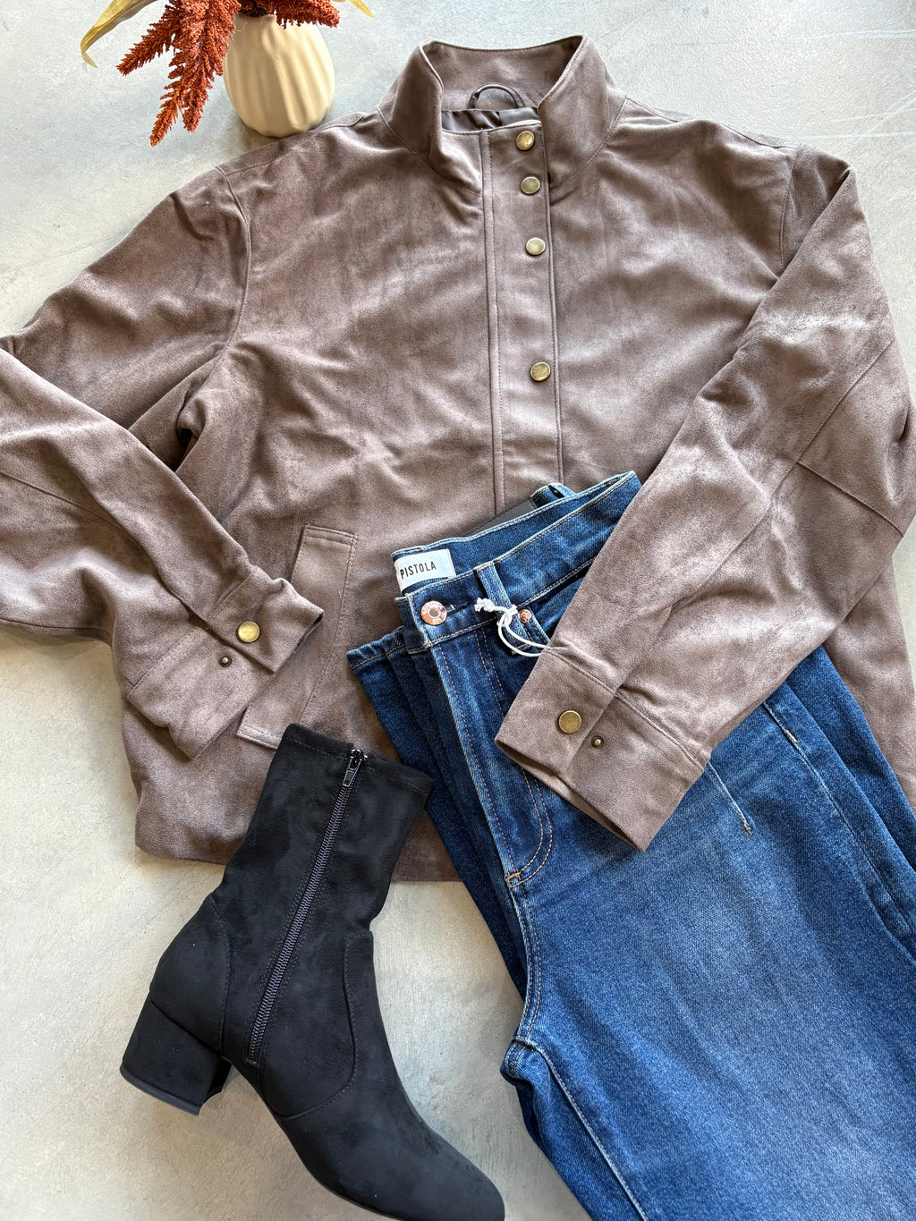 Suede High Neck Bomber Jacket