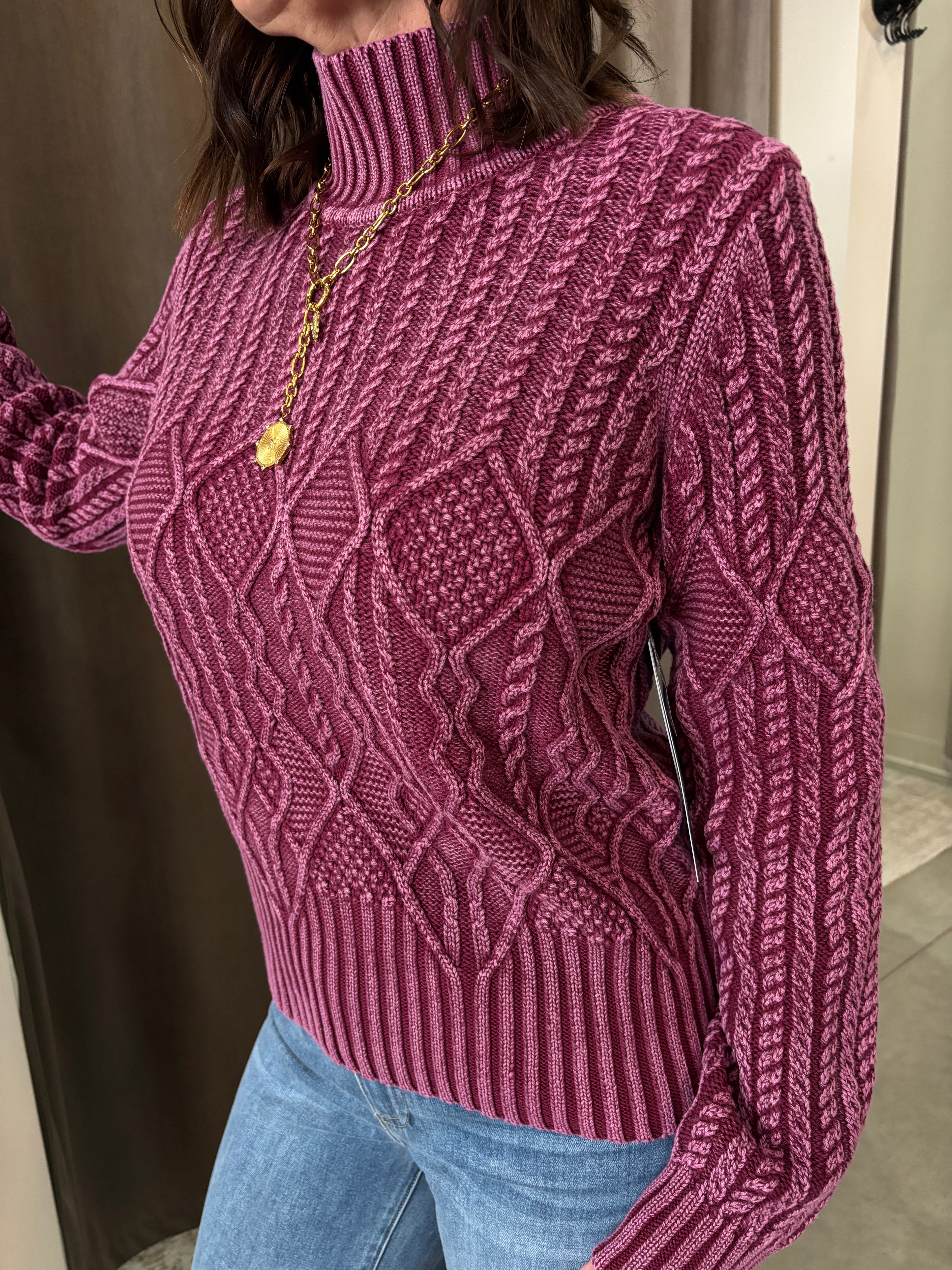 Cherry Lacquer Mock Neck Sweater