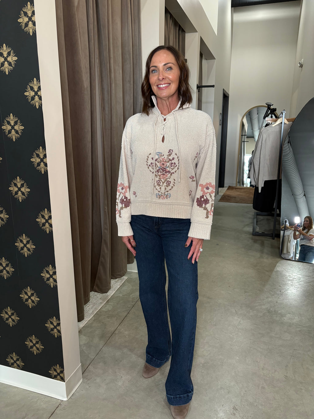 Lace Up Mock Neck Sweater
