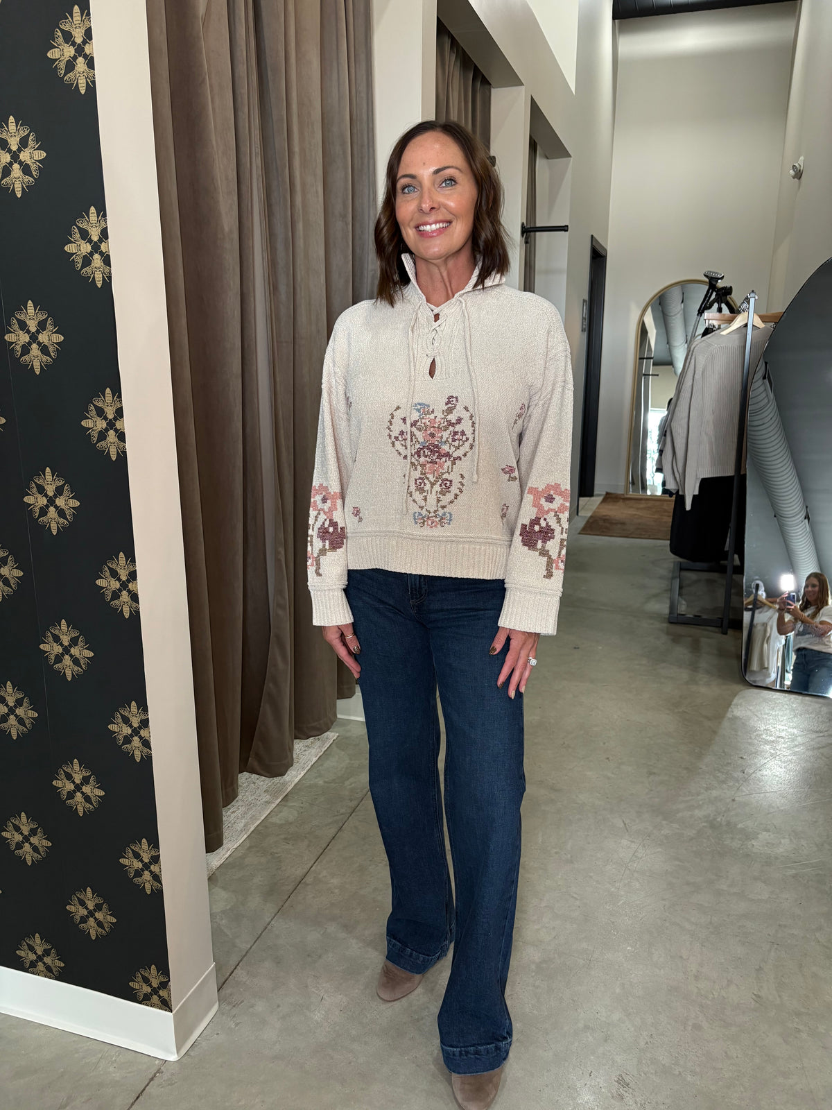 Lace Up Mock Neck Sweater