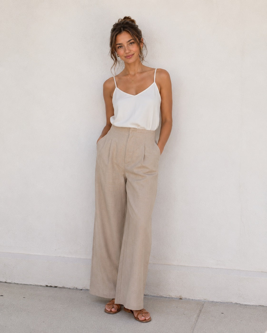 Cream Linen Blend Trouser