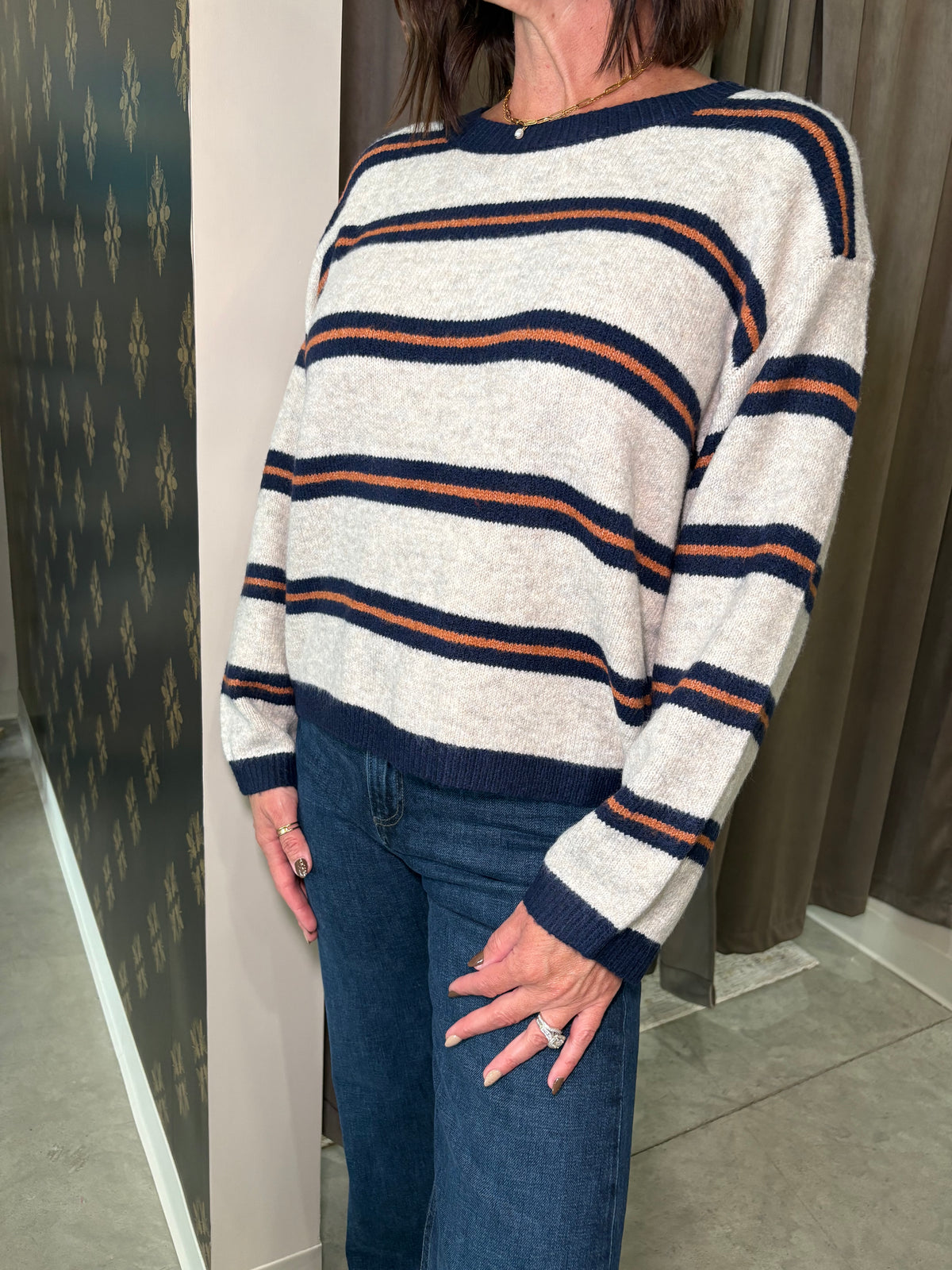 Tiber Stripe Sweater-Navy/Rust