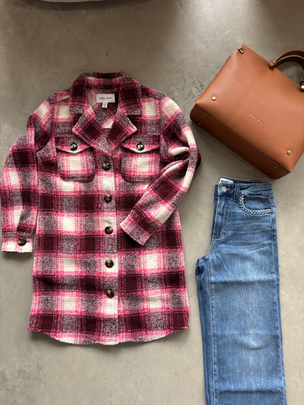 Plaid Collared Shacket Cherry Lacquer