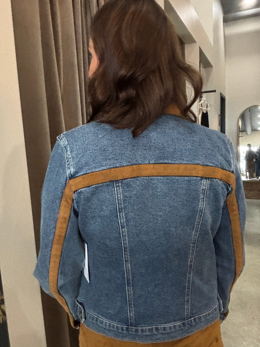 Denim Zip Jacket with Suede