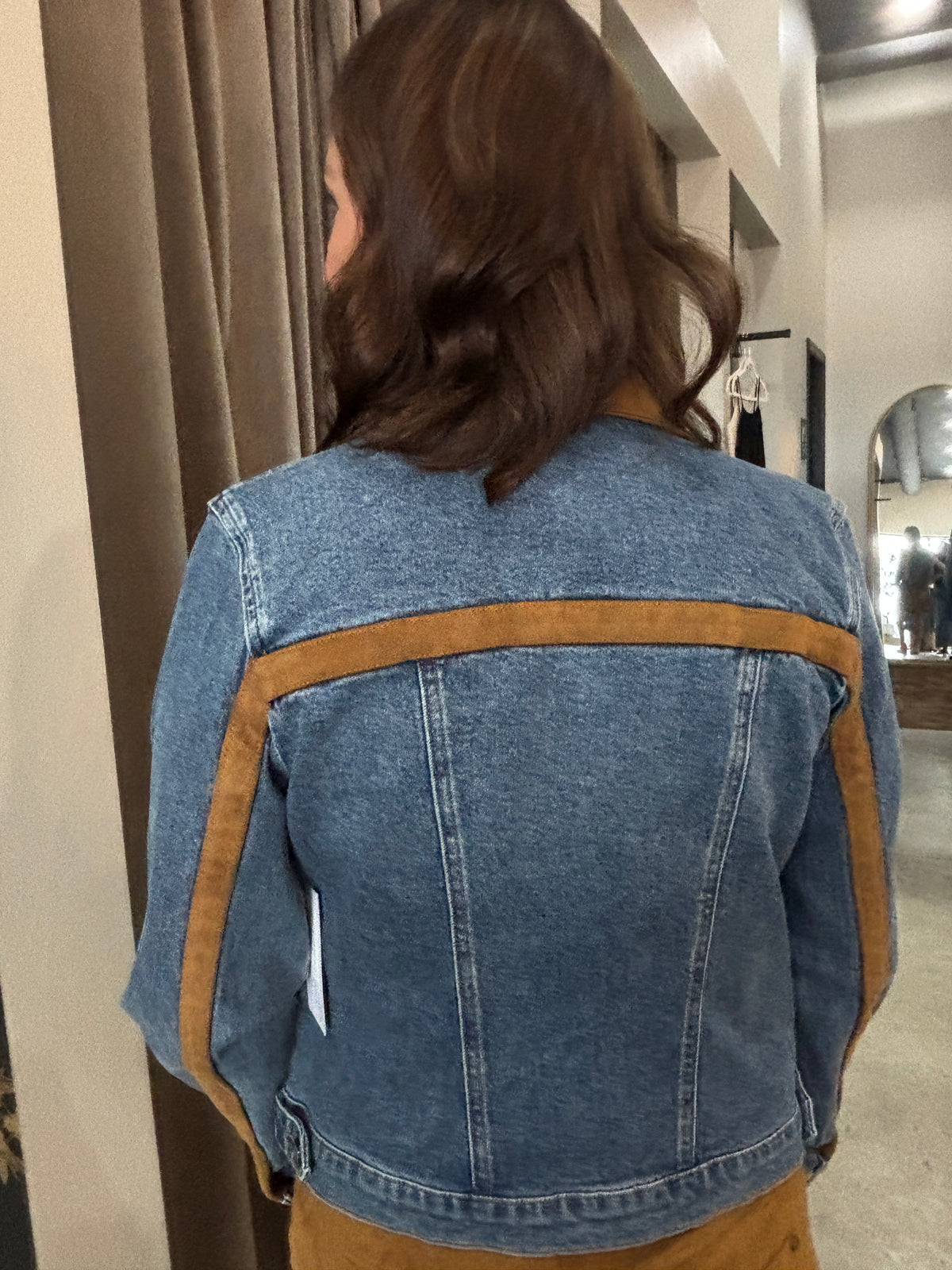 Denim Zip Jacket with Suede