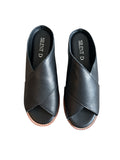 Black Leather Crisscross Sandal-Orelia