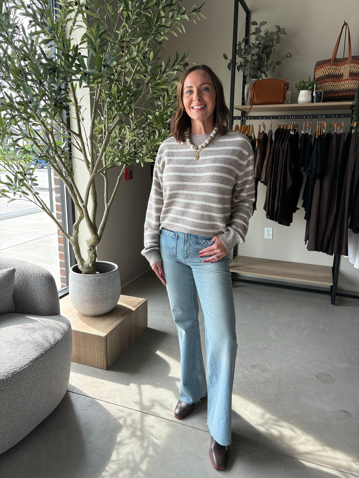 Wanda Latte Striped Lightweight Sweater