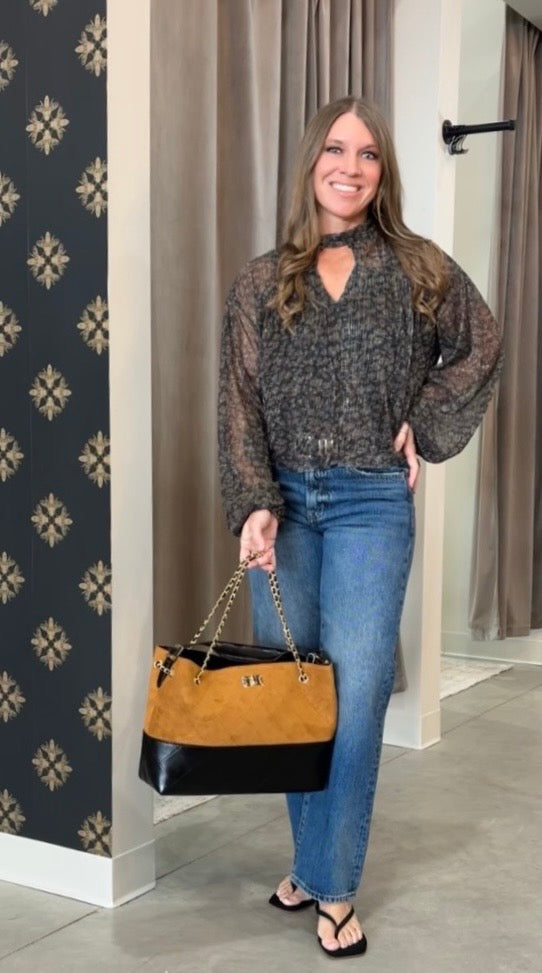 Sage The Label- Black Gold Keyhole Blouse