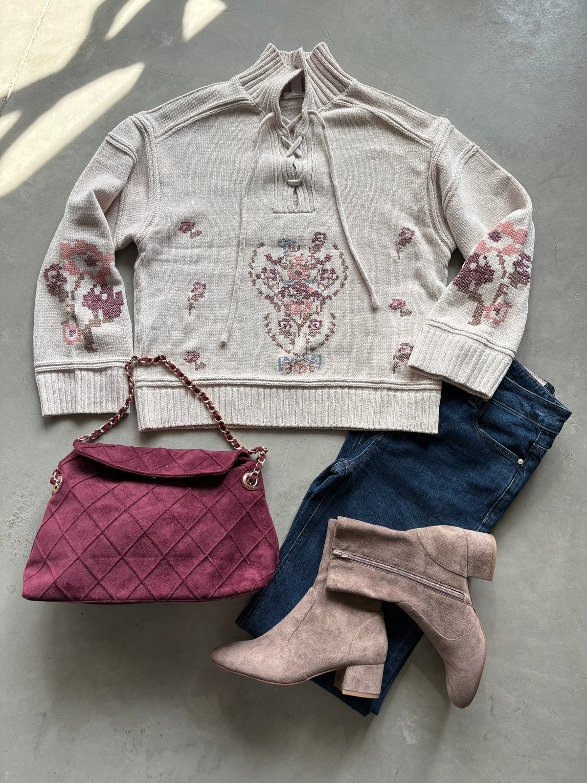 Lace Up Mock Neck Sweater