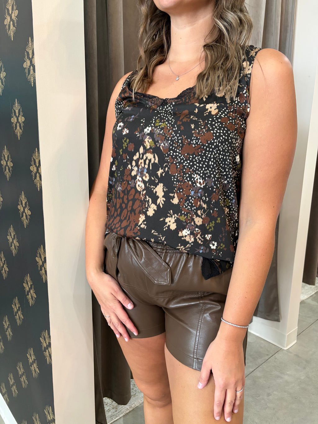 Rustic Brown Lace Cami V-Neck