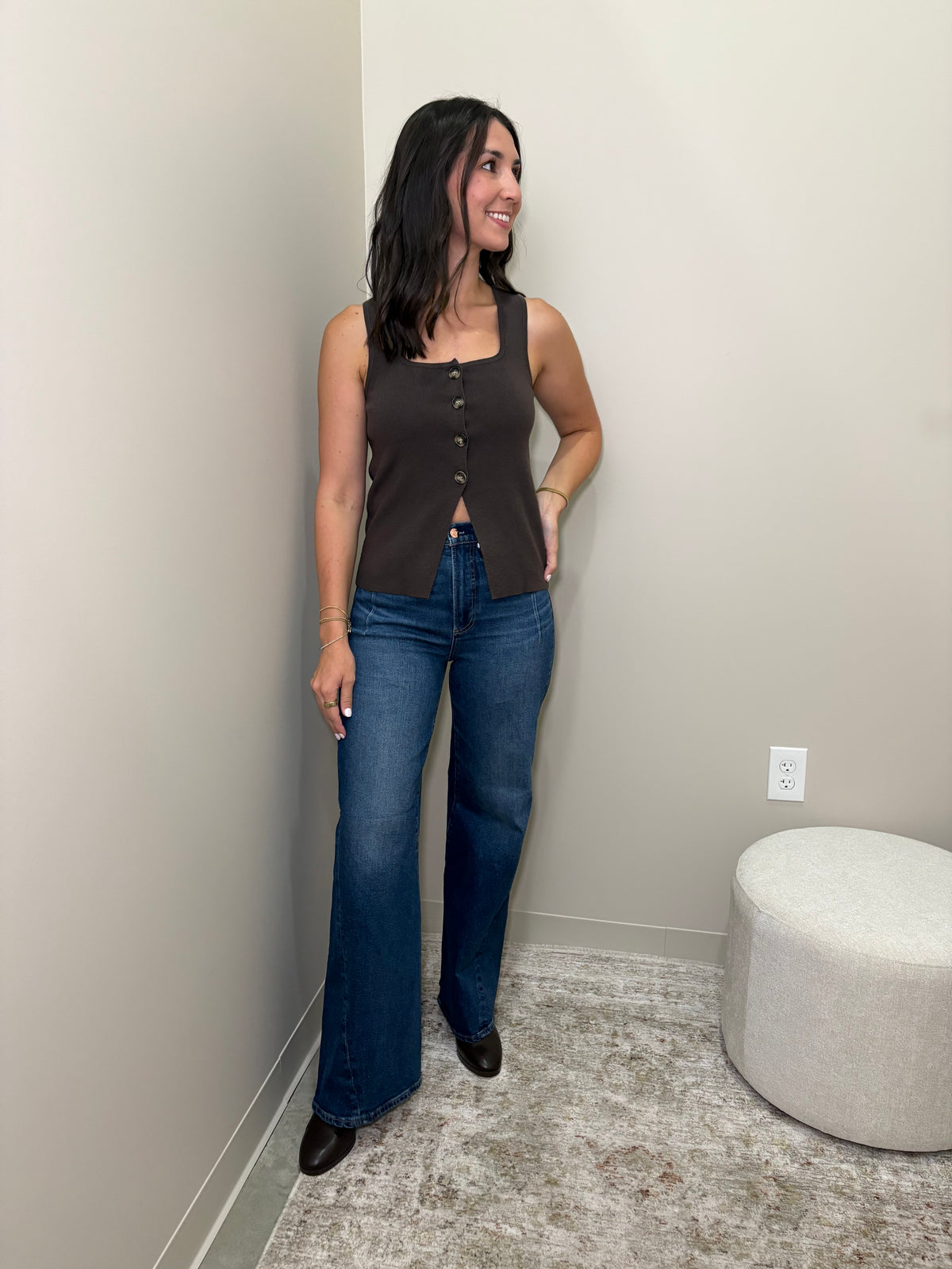 Myra Brown Button-Front Vest
