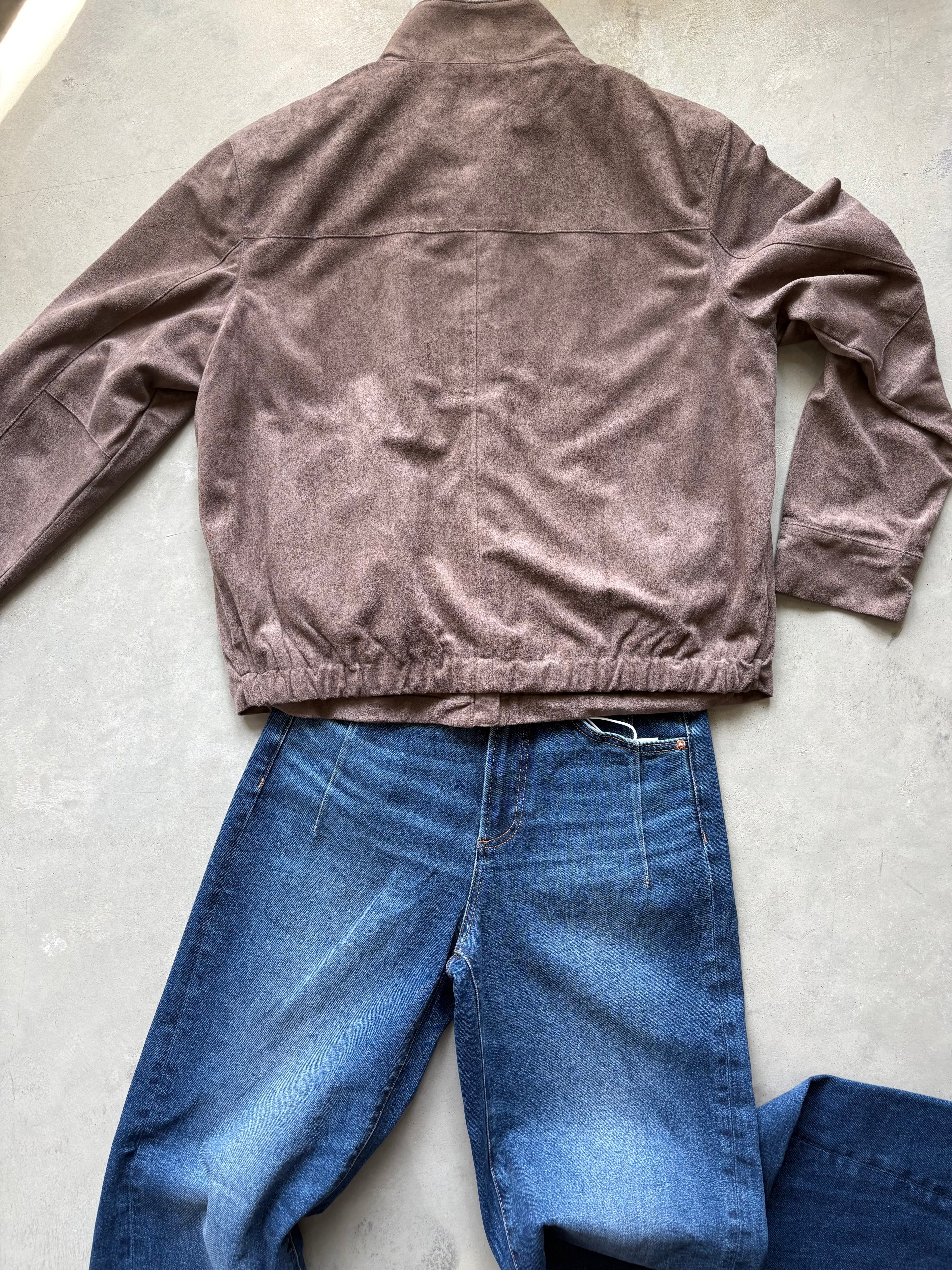 Suede High Neck Bomber Jacket