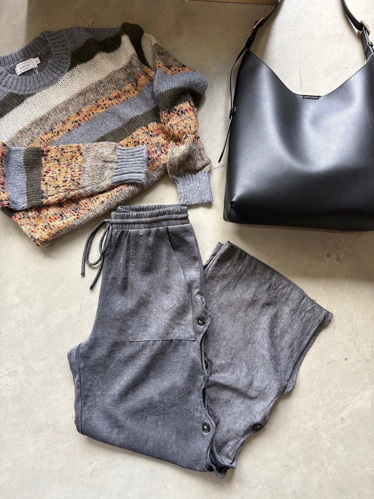 Rhea Button Pants- Stone Grey