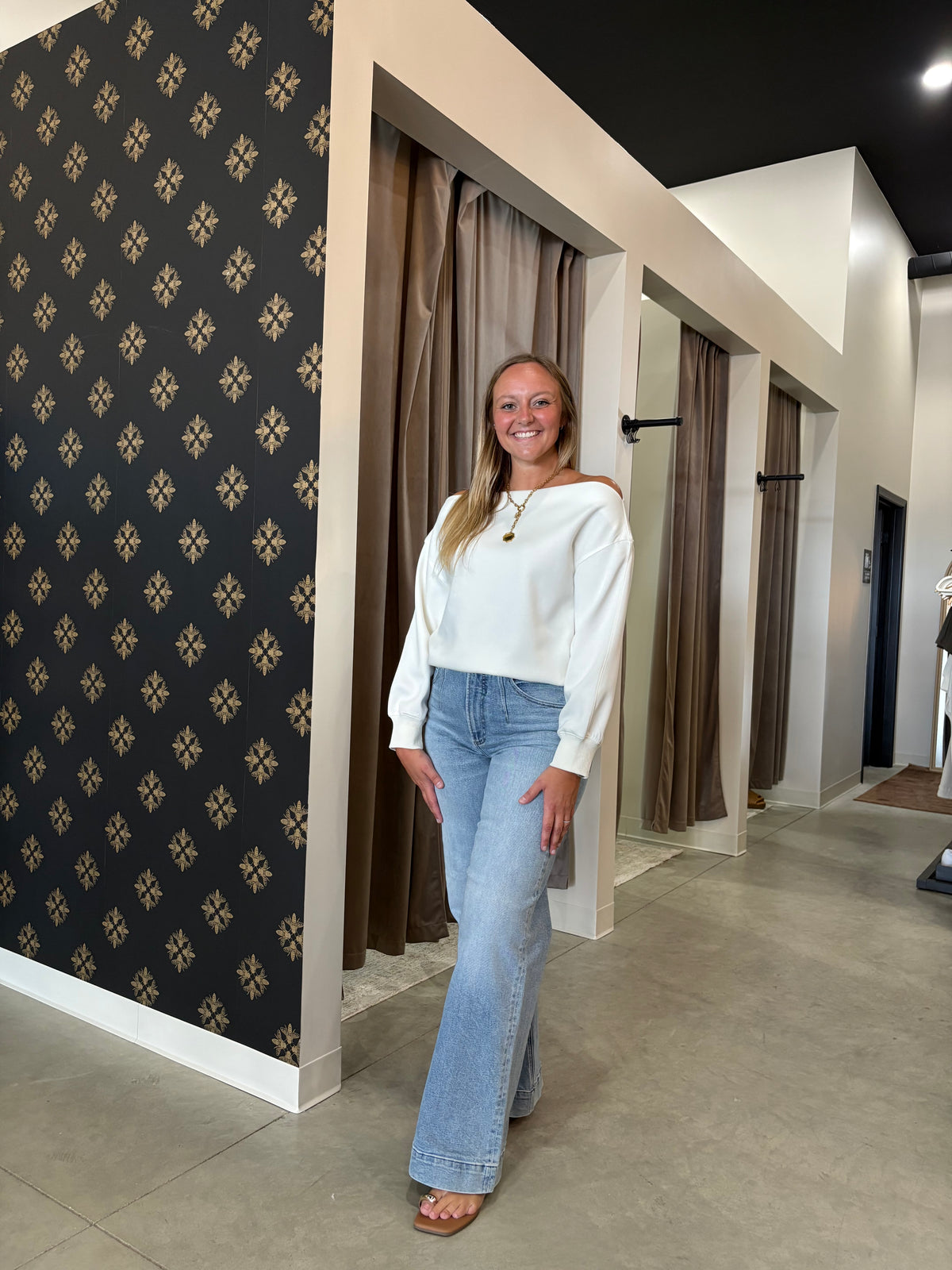 Ivory Boat Neck Off-Shoulder Top