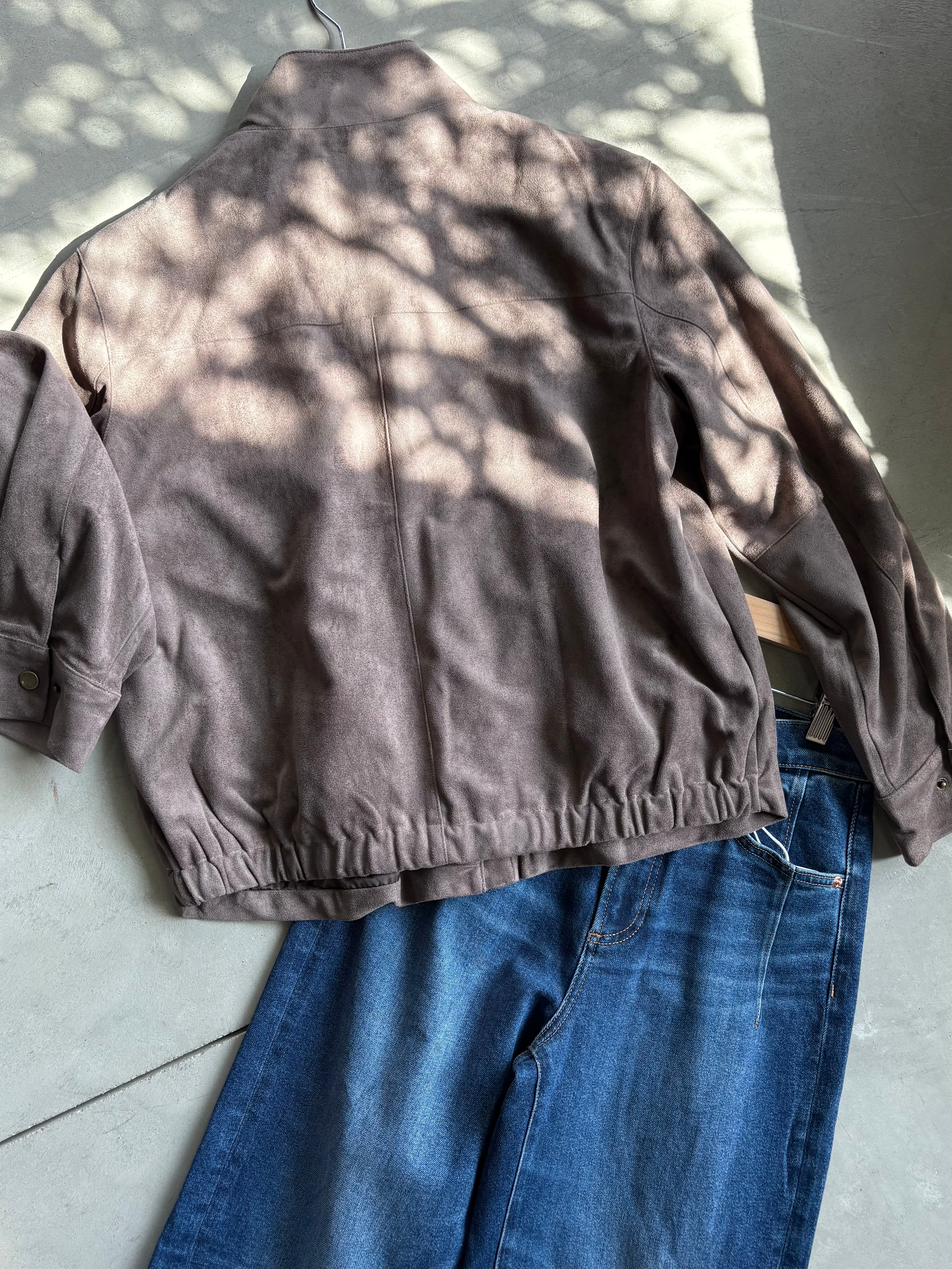 Suede High Neck Bomber Jacket