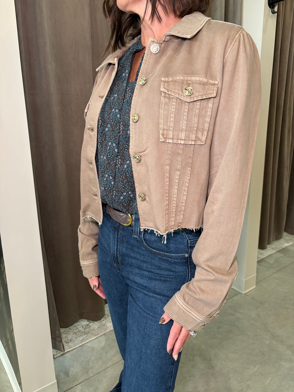 Cropped Pacey Jacket W/ Raw Hem - Vintage Canewood